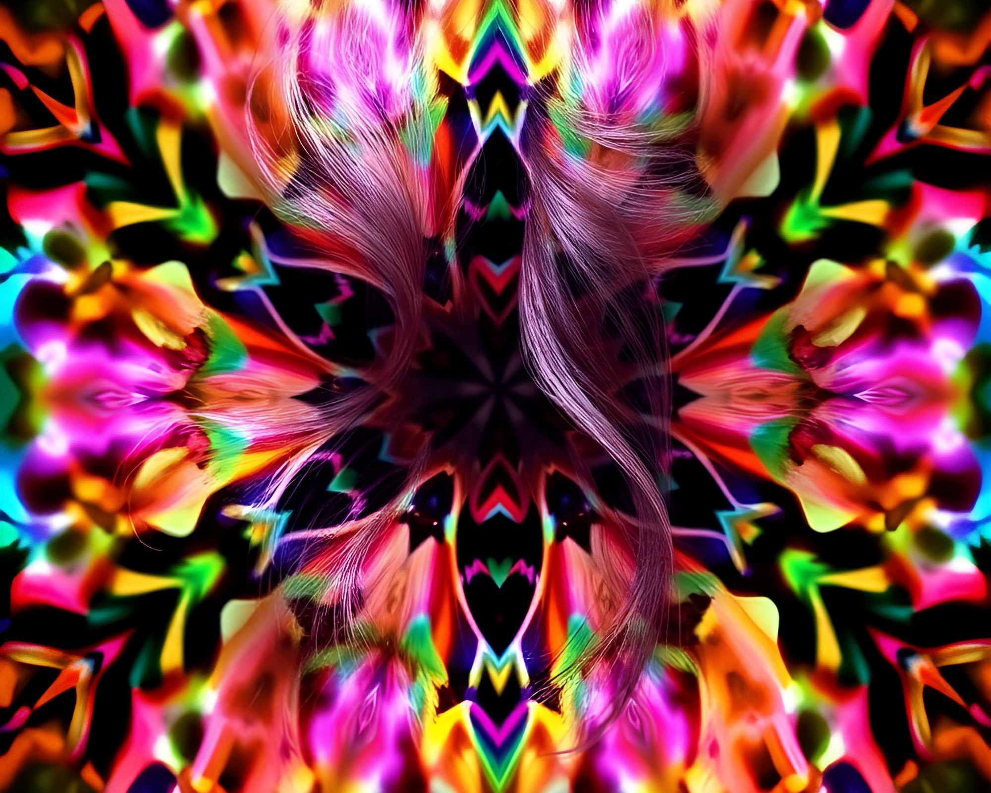 Oil Slick Rainbow Kaleidoscope in Necromantic Hair Simulation – free AI stock image