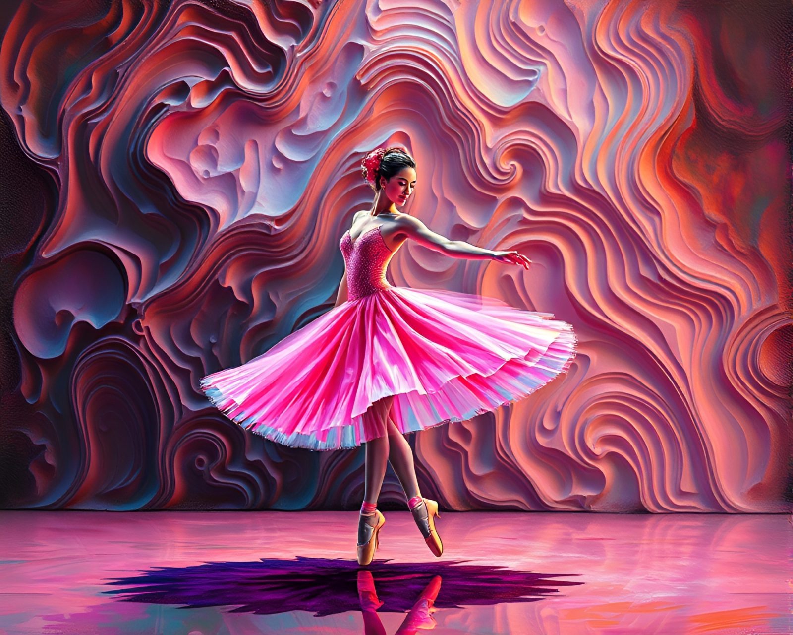 Abstract oil impasto ridges portraying a ballet dancer