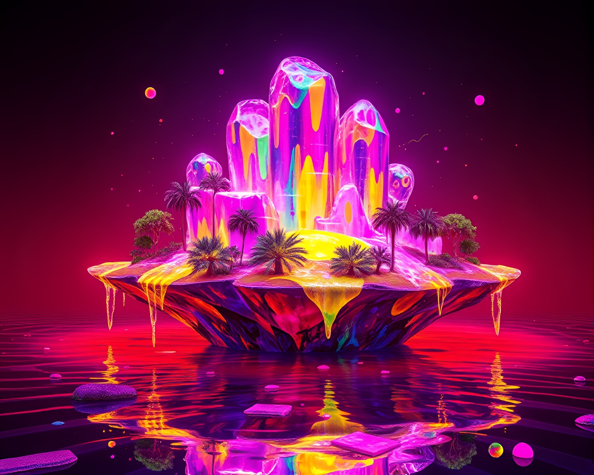 Neon Spatter Island in Maximalist Design – free AI stock image