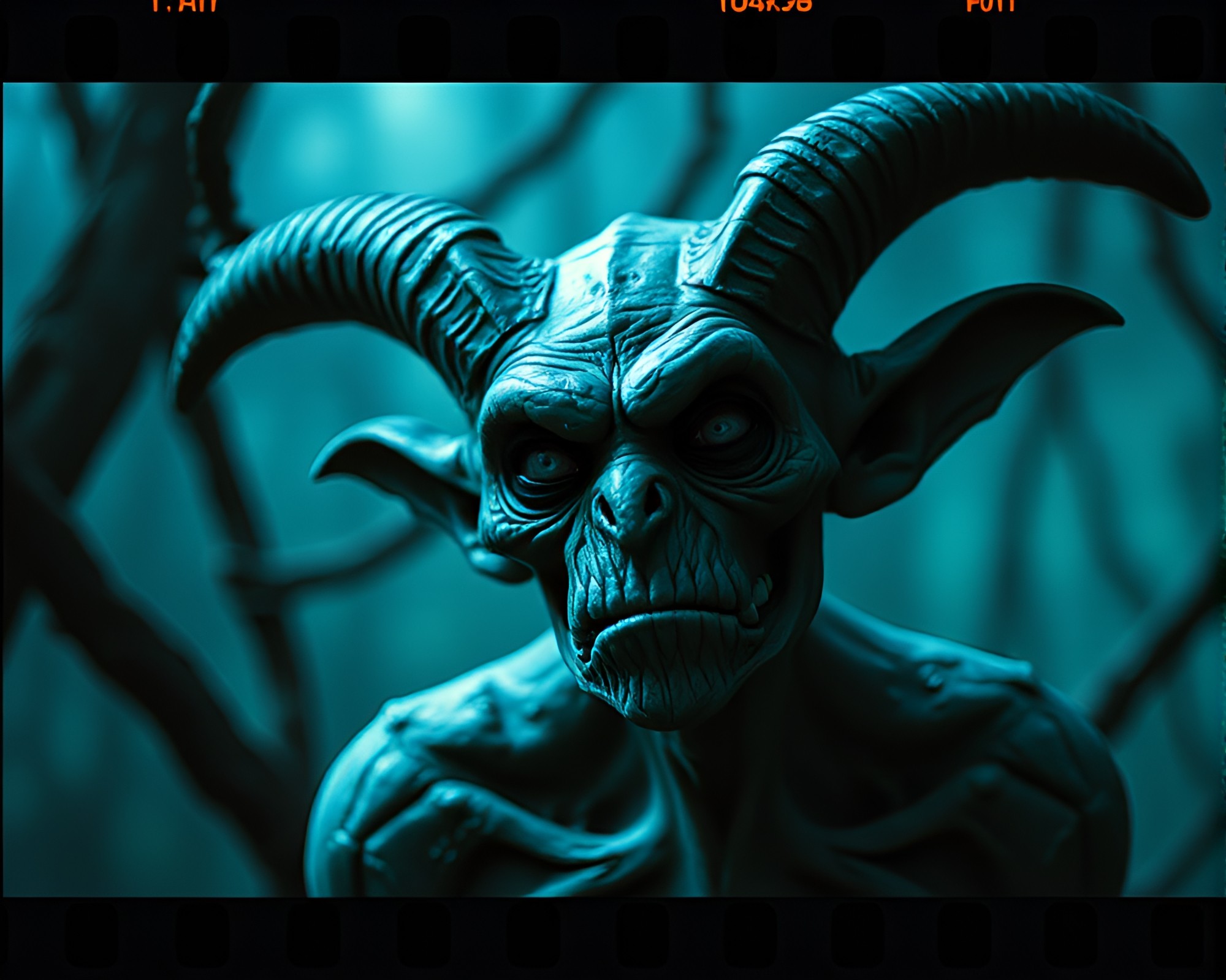 Goblin in Blue Film Sprocket Environment – free AI stock image