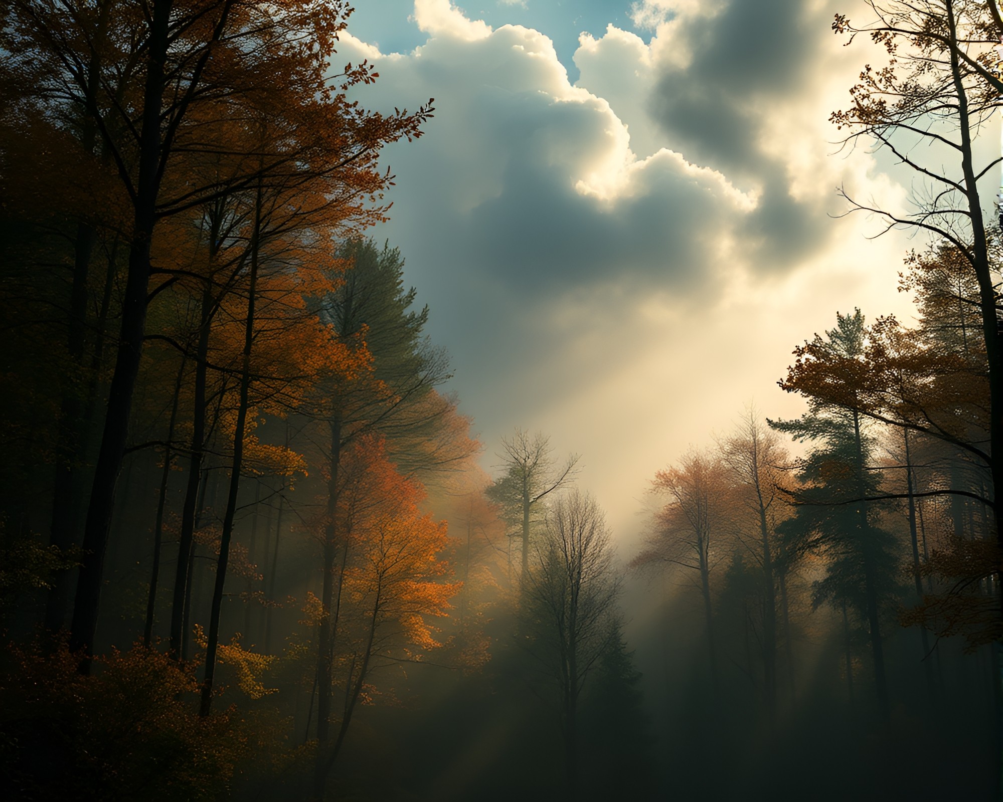 Autumn Forest Explosion: Bio-Organic Surrealism – free AI stock image