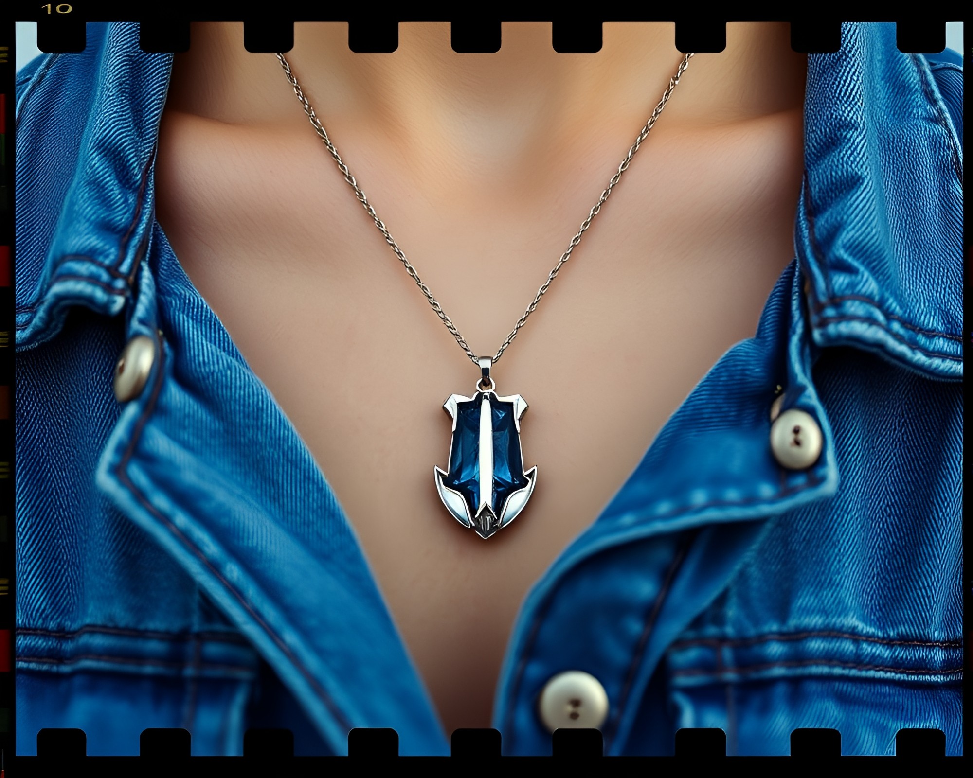 Elegant Necklace in Faded Denim Film Strip Border – free AI stock image