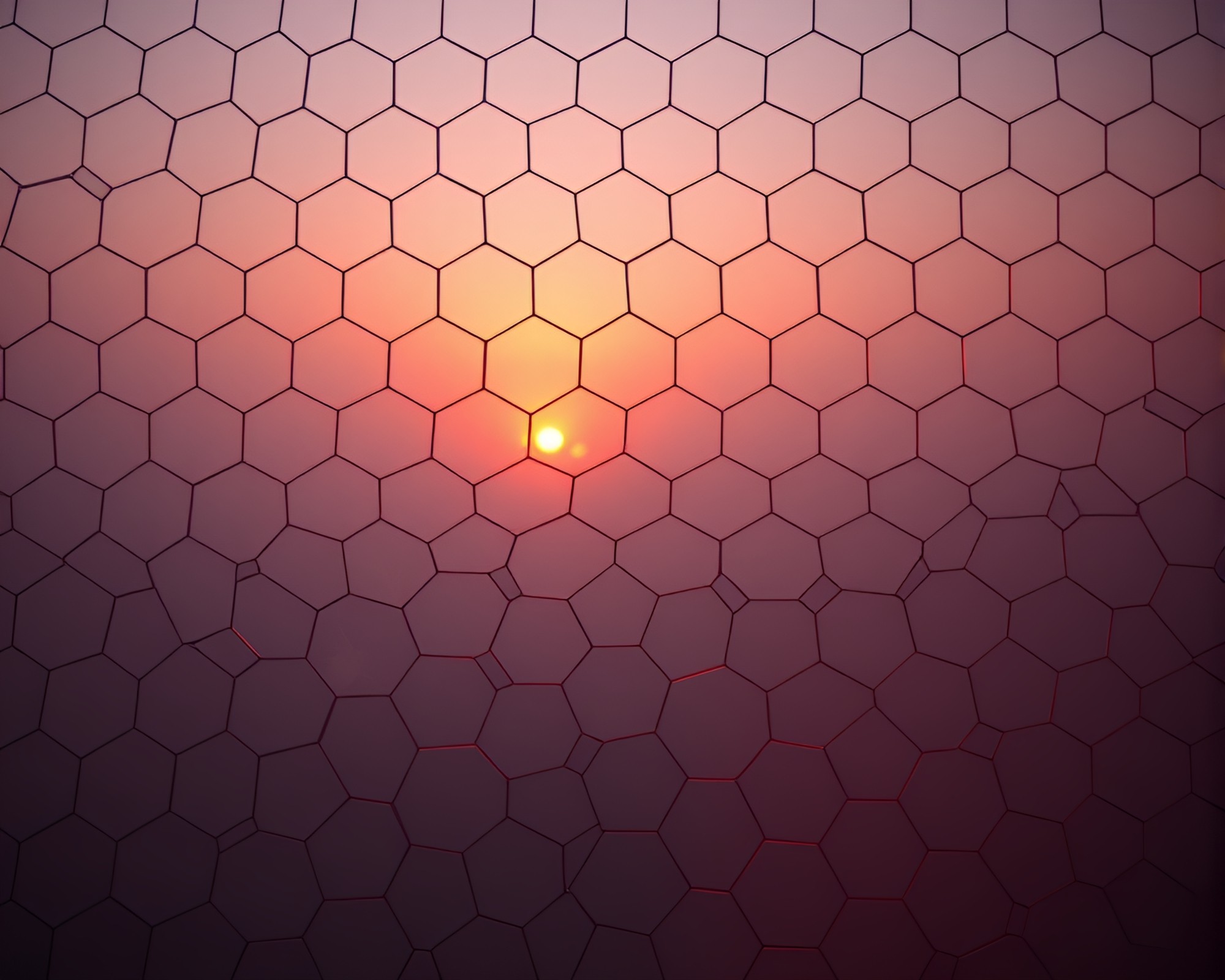 Vaporwave Sunset over Hexagonal Misty Tiling – free AI stock image