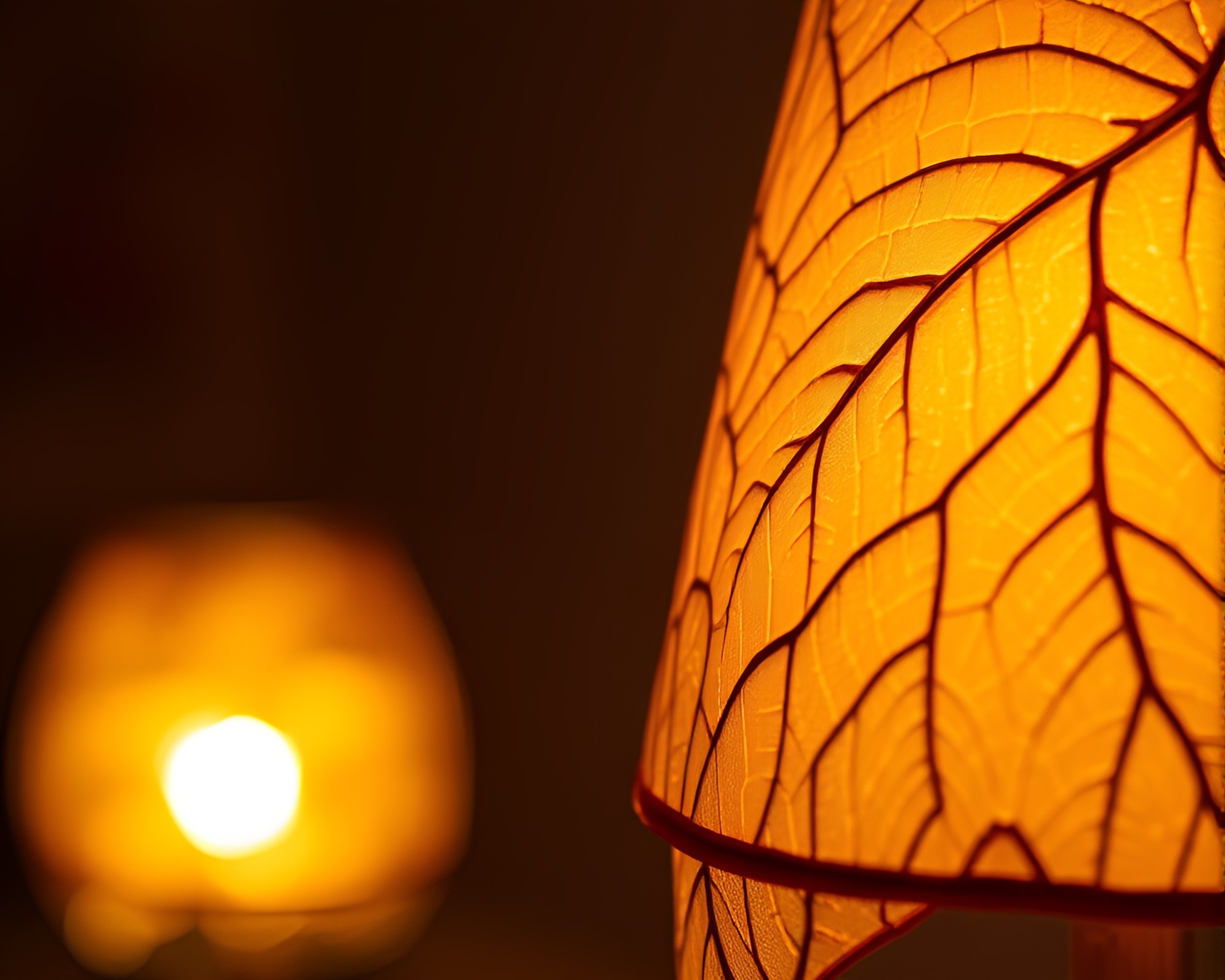 Illuminated Leaf Vein Lamp in Miniature World – free AI stock image