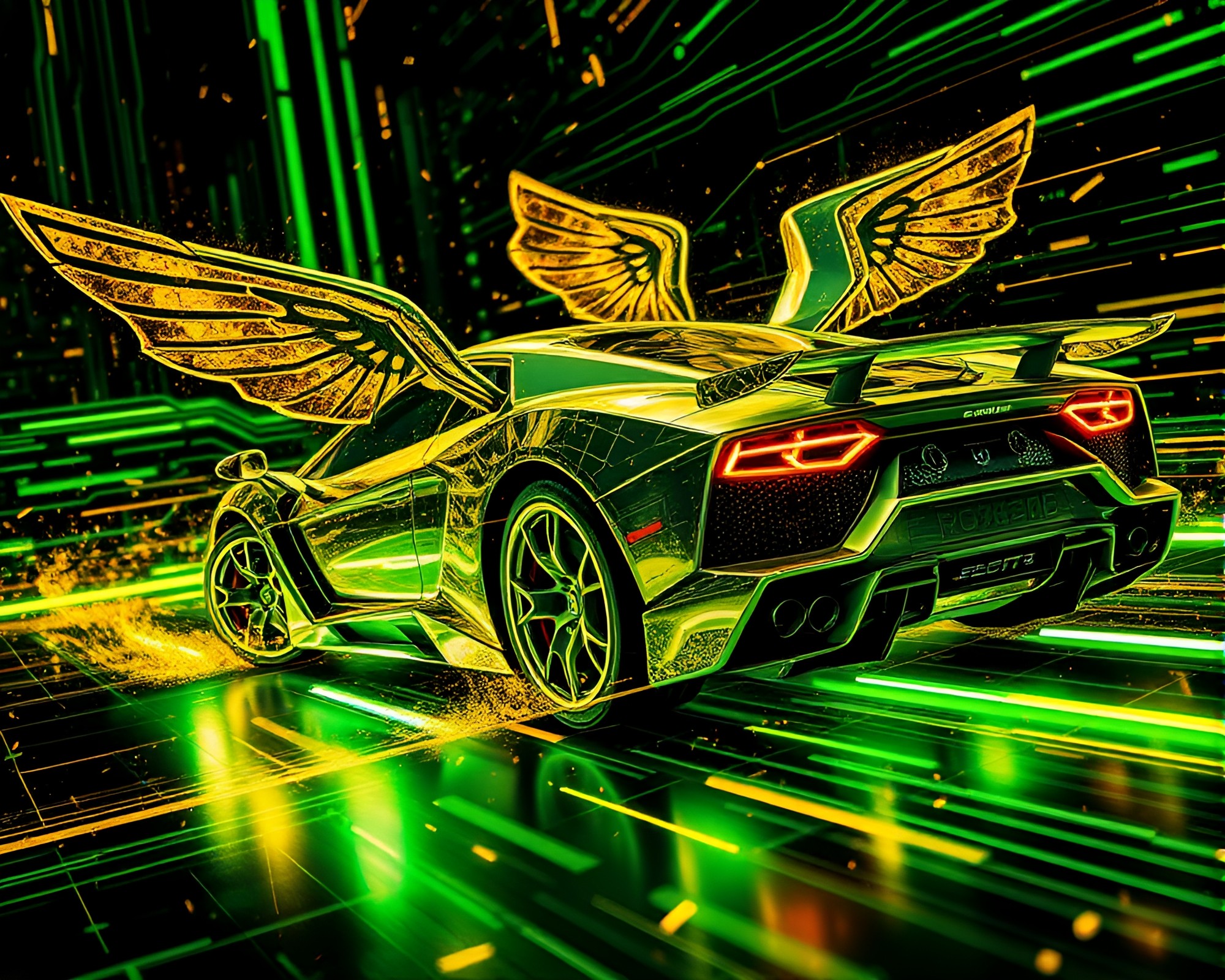 Futuristic Flying Car with Gold Foil Highlights – free AI stock image