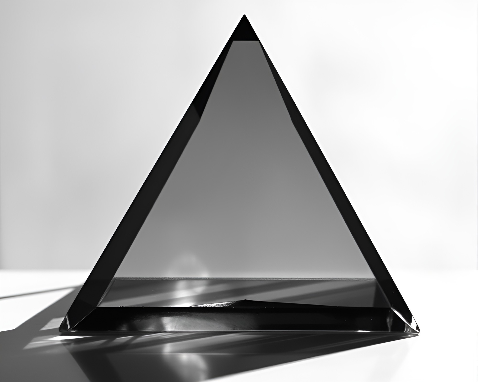 Glass Pyramid Shadows in Selective Gray Lighting – free AI stock image