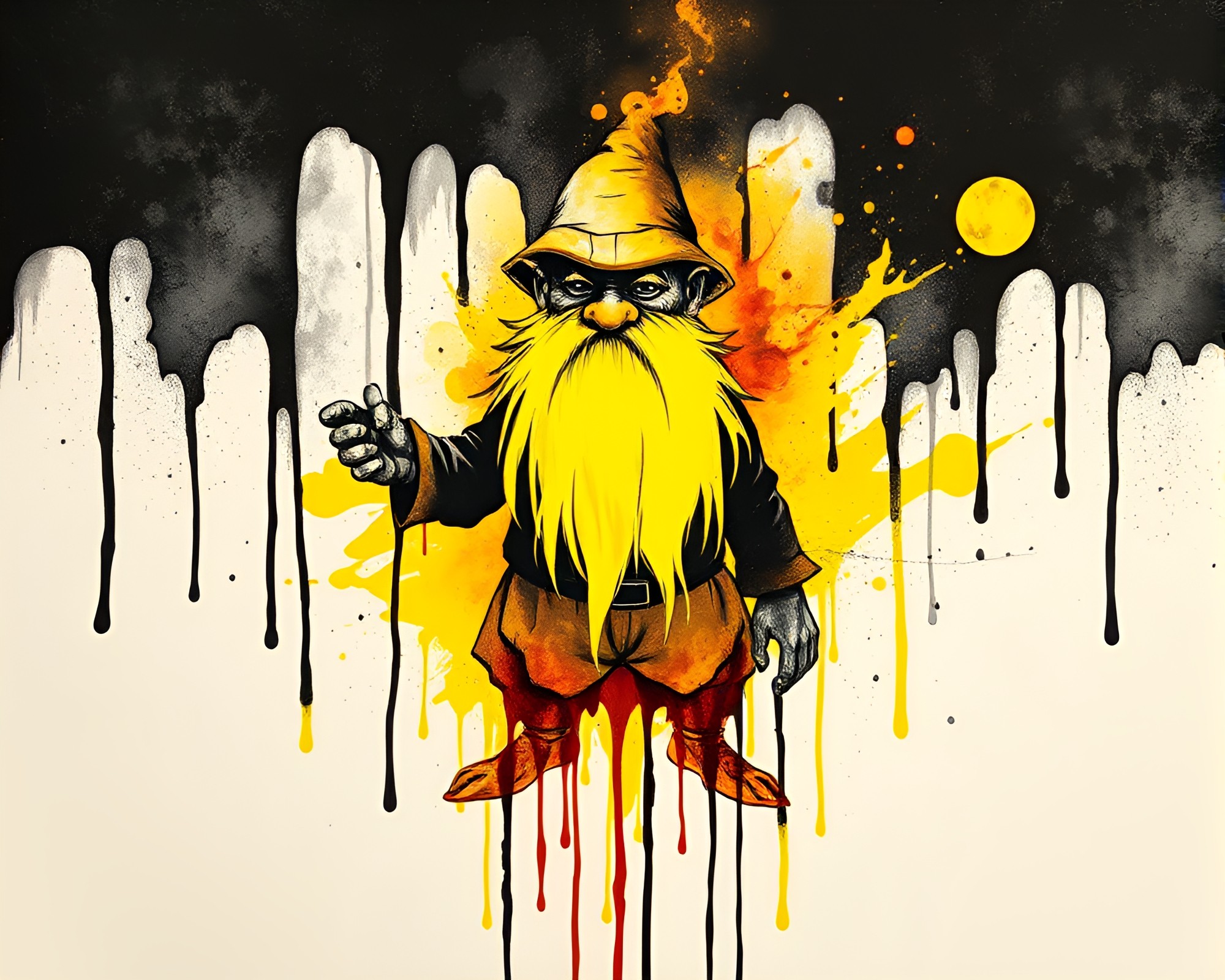 Fluorescent Dwarf in Lithographic Ink Wash Drips – free AI stock image