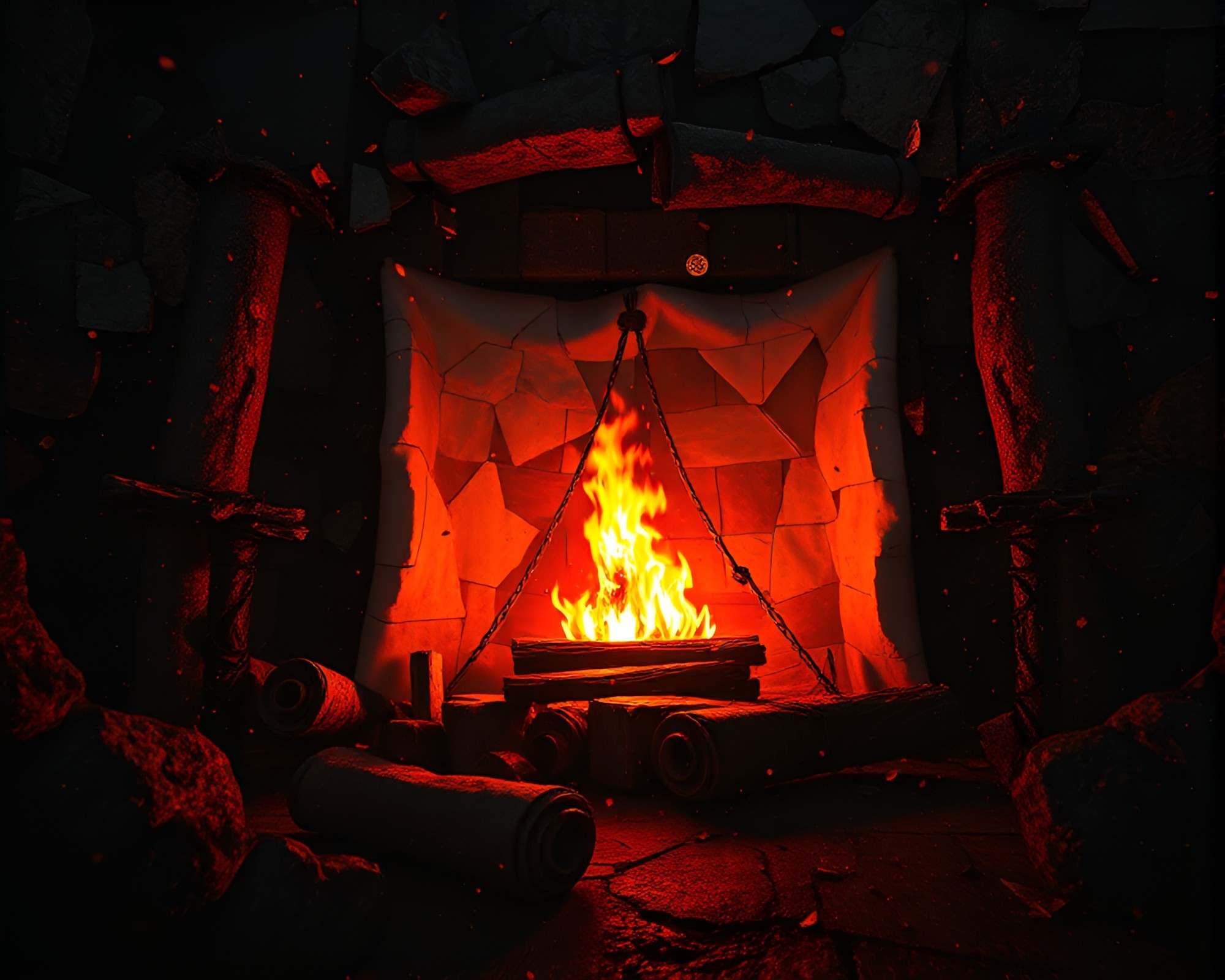 Ancient Scroll Kaleidoscope in Fireplace Light – free AI stock image