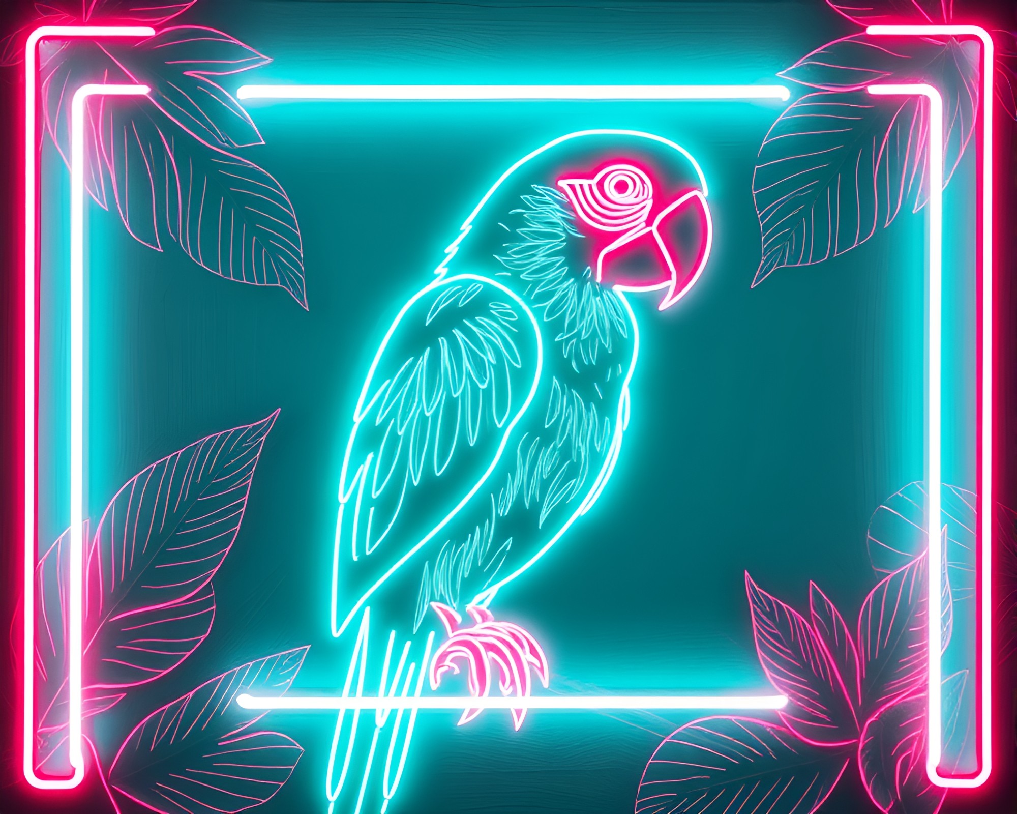Vibrant Neon Wireframe Parrot in Teal Serenity – free AI stock image