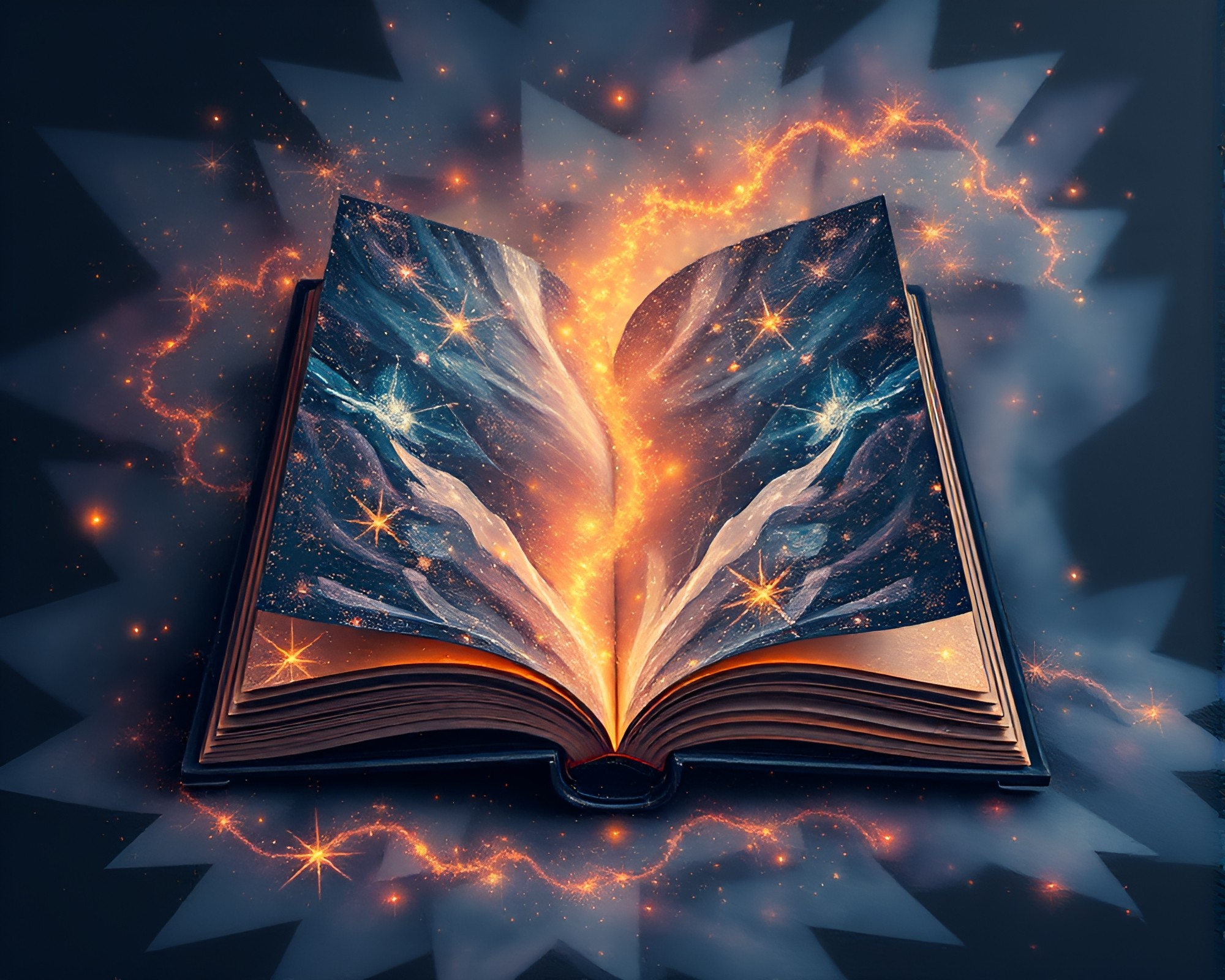 Enchanted Book in Fractal Glow: Minimalist Impasto Scene – free AI stock image