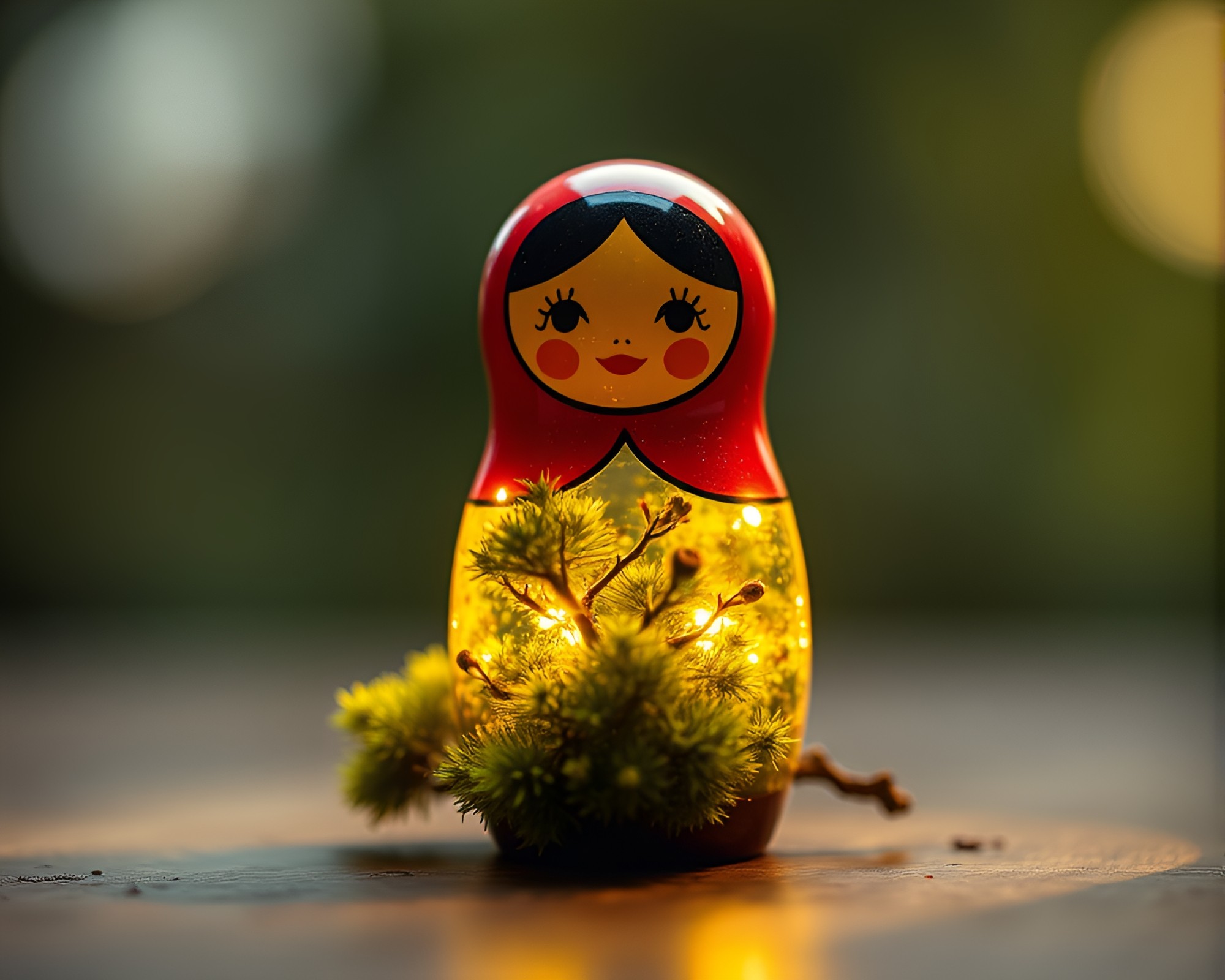 Enchanting Matryoshka Doll Covered in Moss Under Starlight – free AI stock image