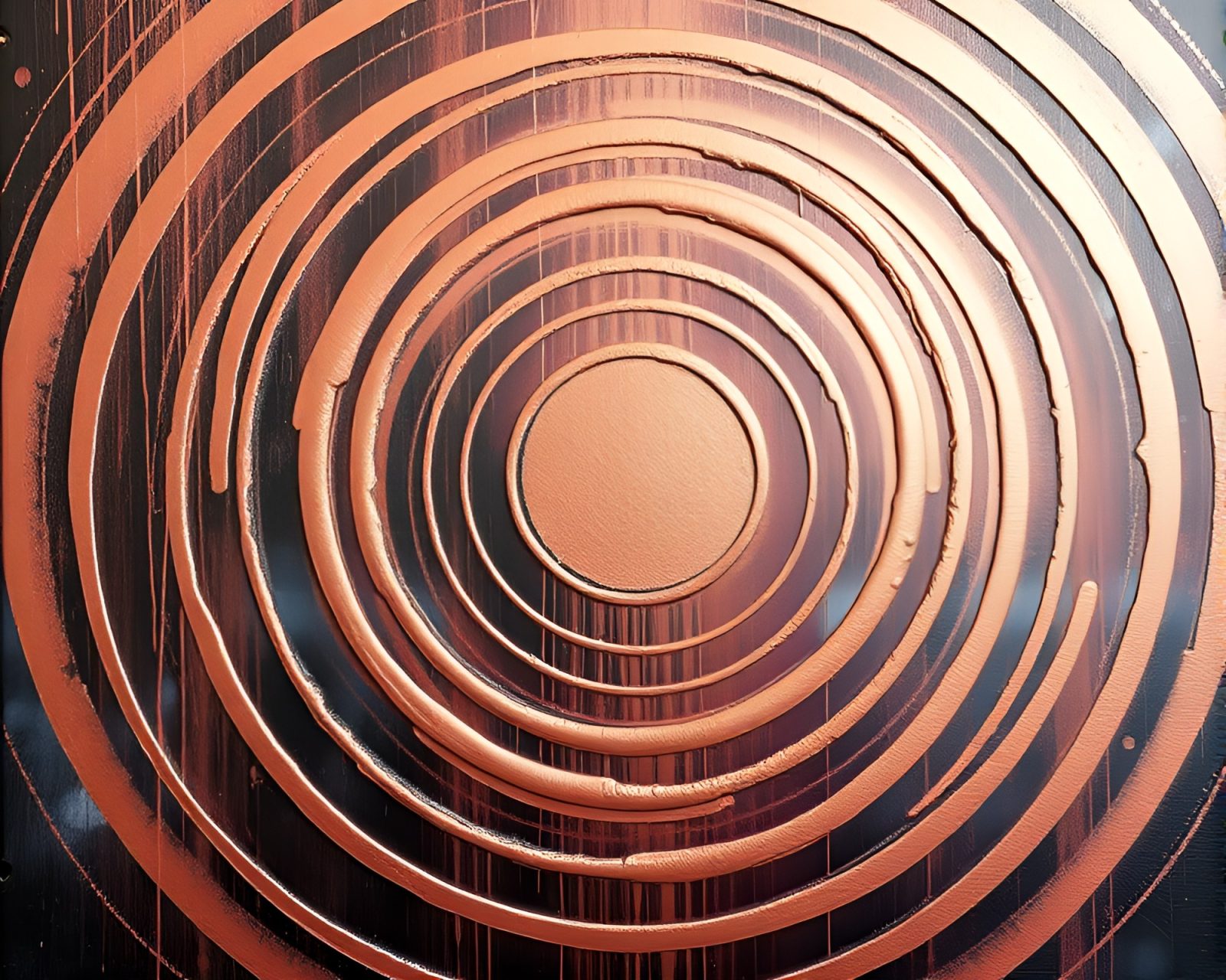 Graffiti-style waterfall with rose gold lighting in circular composition