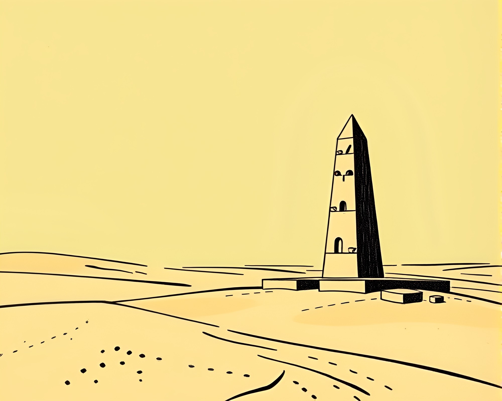 Desert Obelisk: Woodblock Print-inspired Material Design – free AI stock image