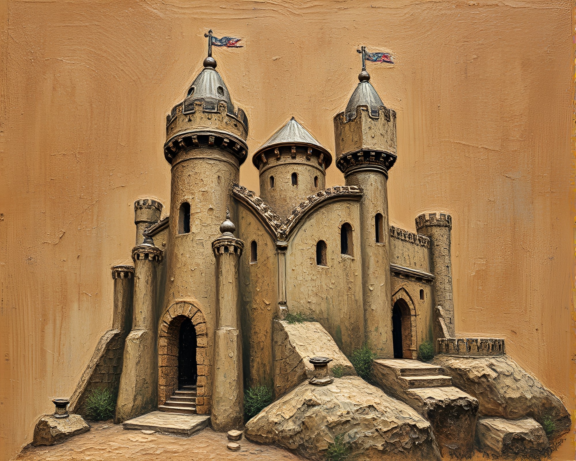 Deserted Castle with Rich Impasto Wood Grain Texture – free AI stock image