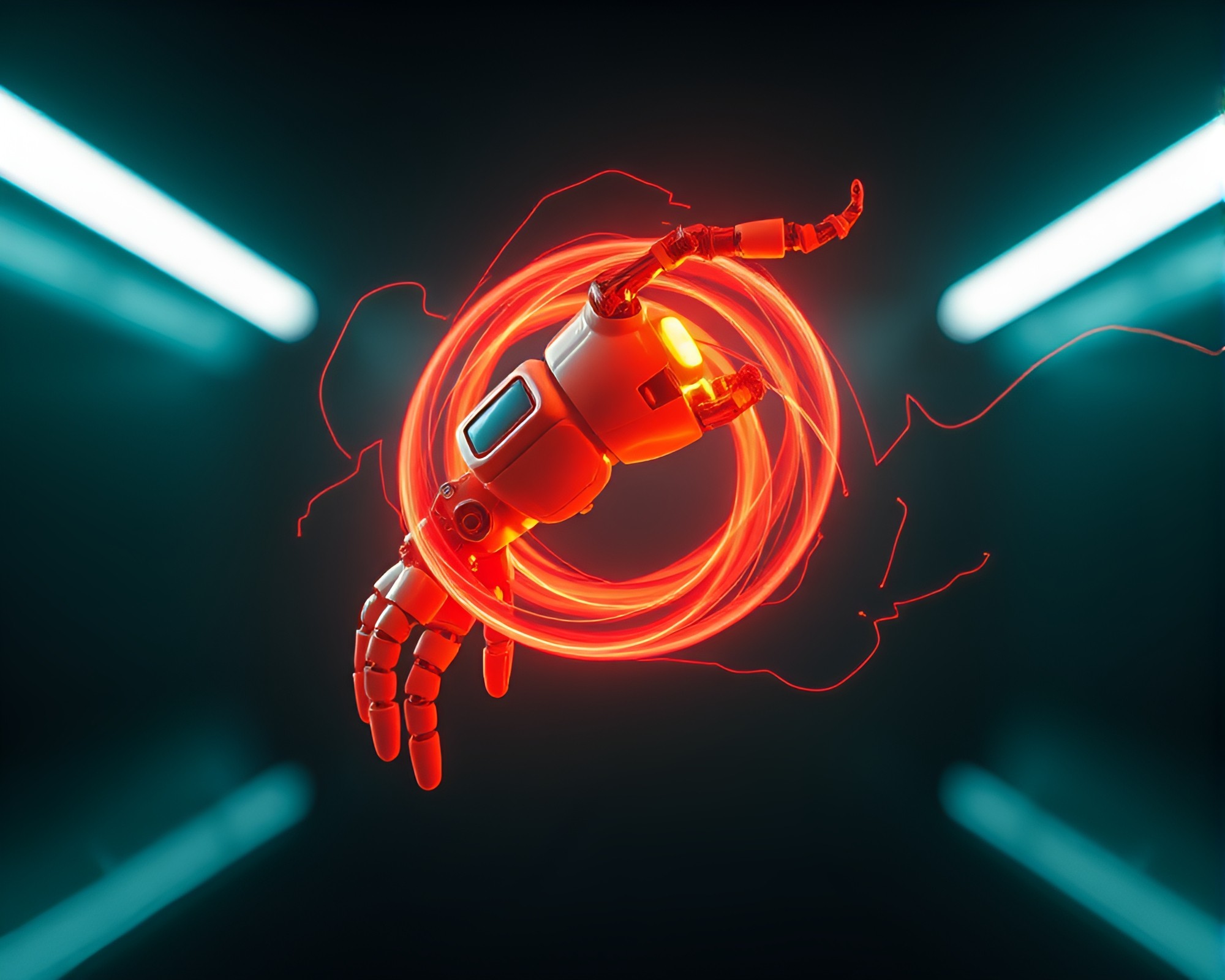 Robotic Arm in Peachy Vortex Twist – free AI stock image