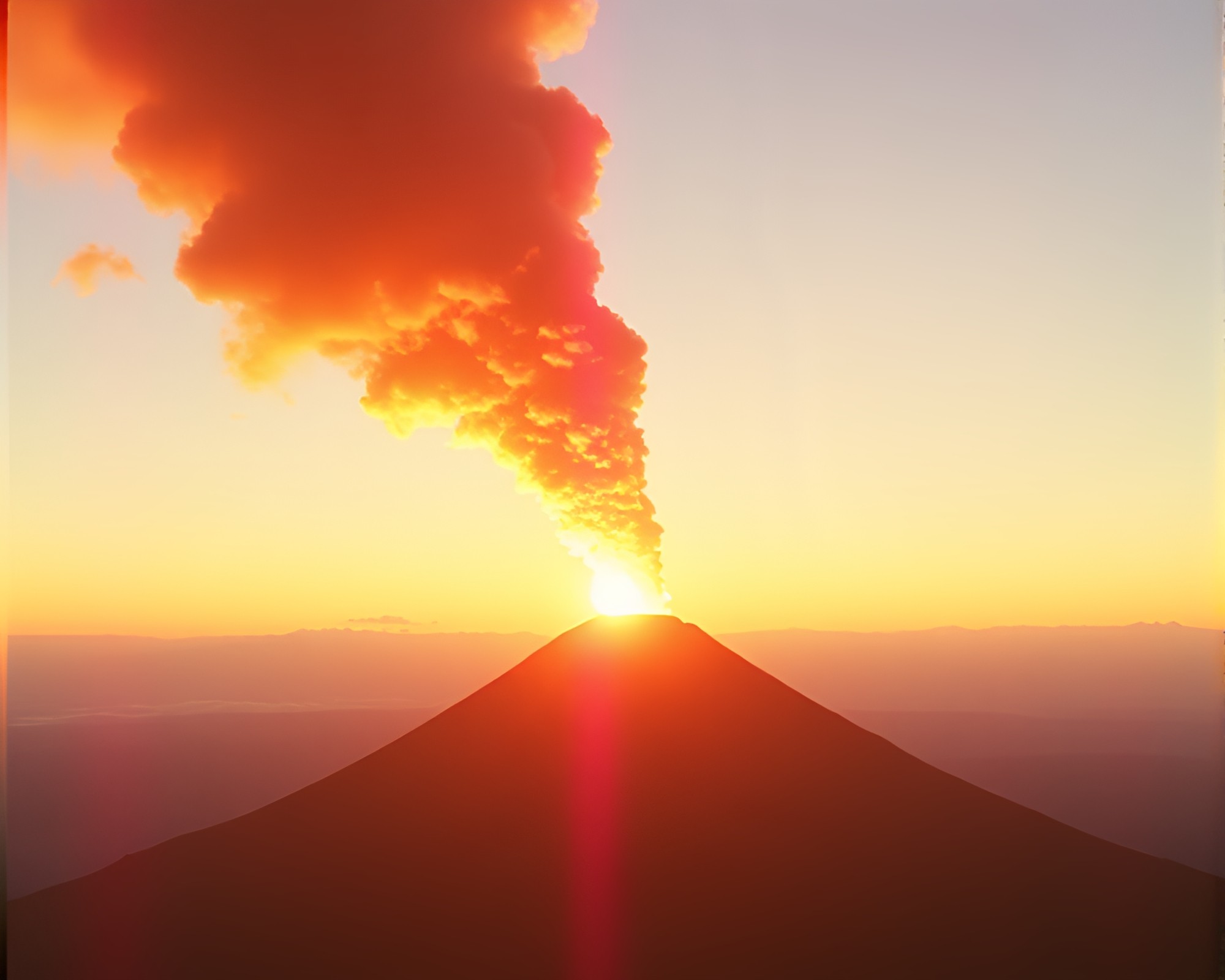 Prismatic Volcanic Eruption: A Retro VHS Glow – free AI stock image