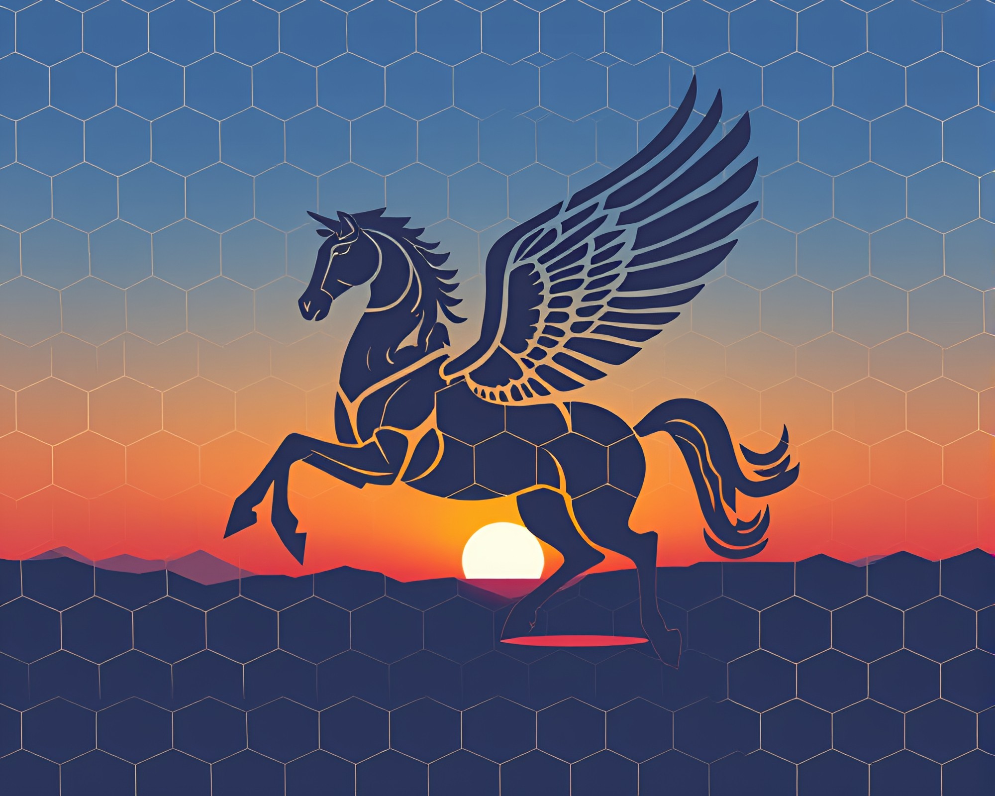 Hexagonal Pegasus Stencil at Dusk Twilight – free AI stock image