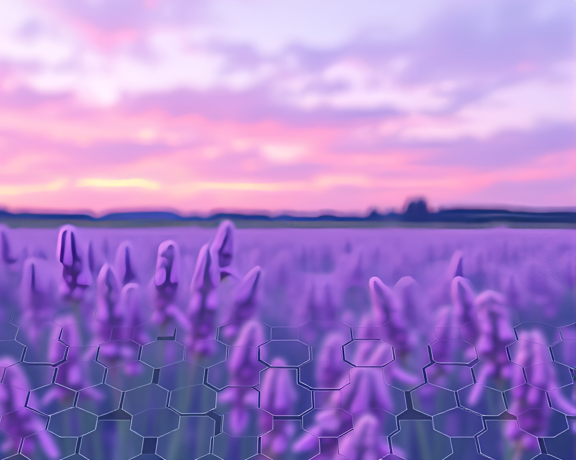 Lavender Twilight Hexagonal Pixel Art Augmented Reality Scene – free AI stock image