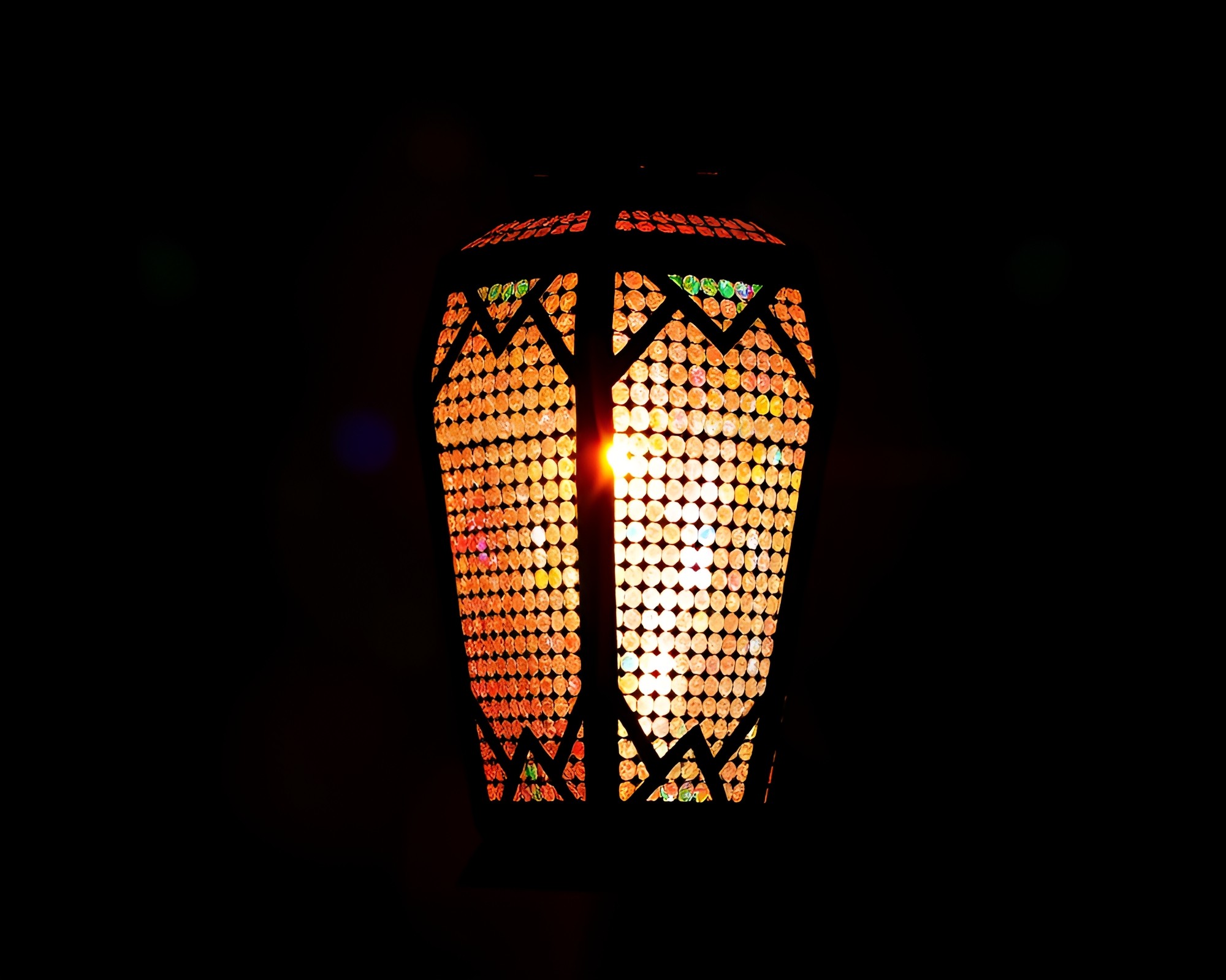 LED Pixel Lantern Casting Iridescent Silhouette – free AI stock image