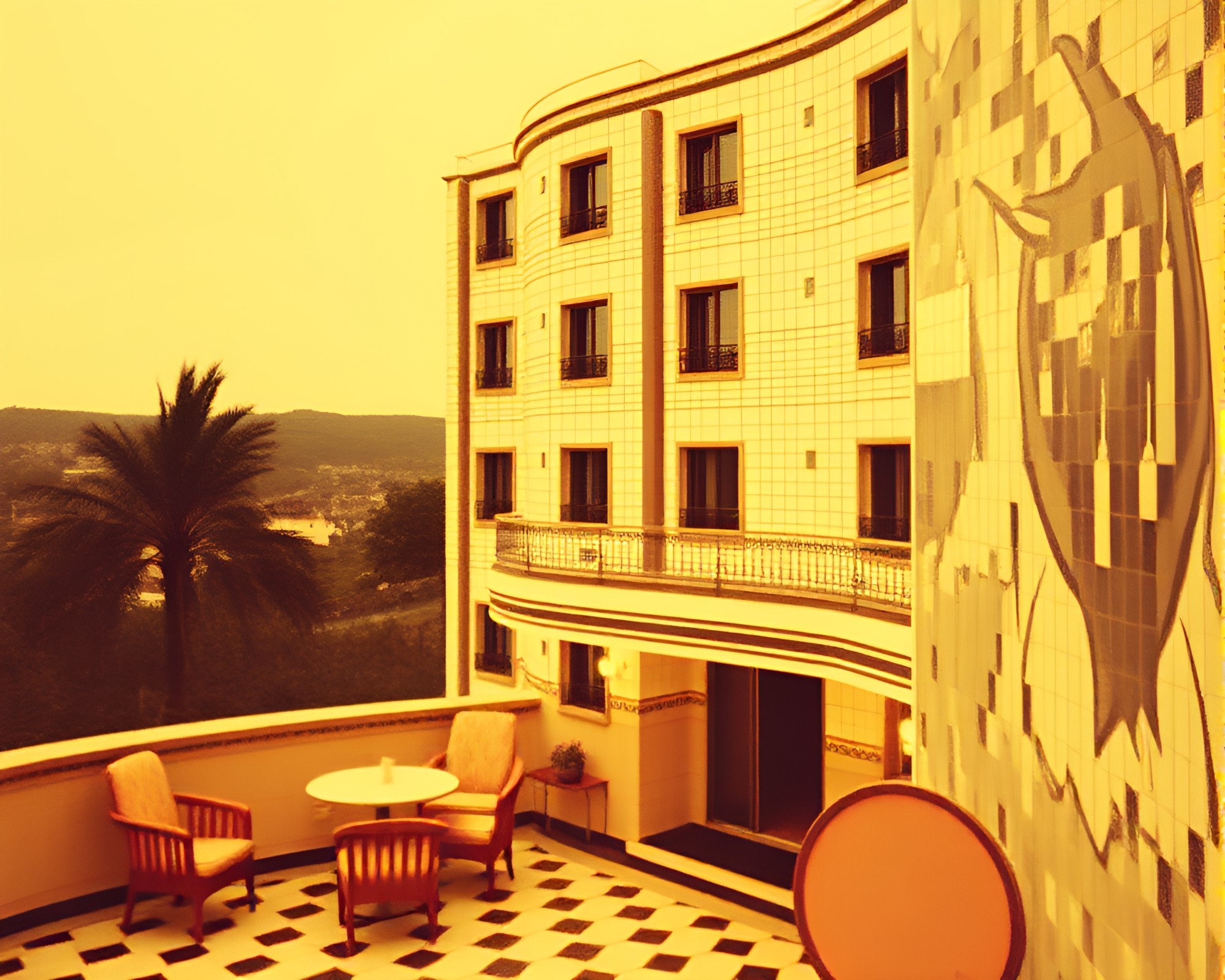 Art Deco Hotel Lobby Tiled Mosaic Lithography – free AI stock image