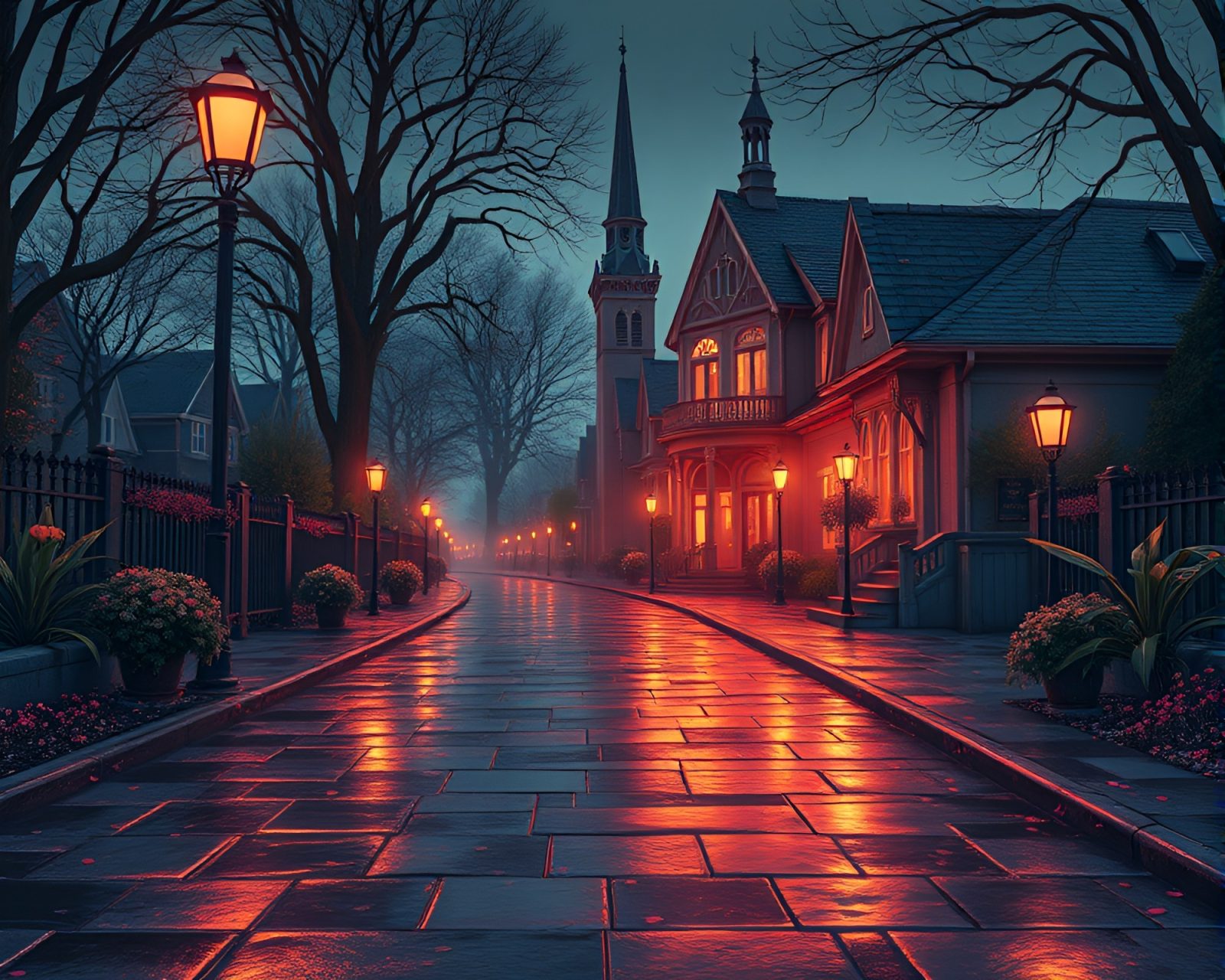 Eerie botanical illustration in gothic horror setting with peachy glow
