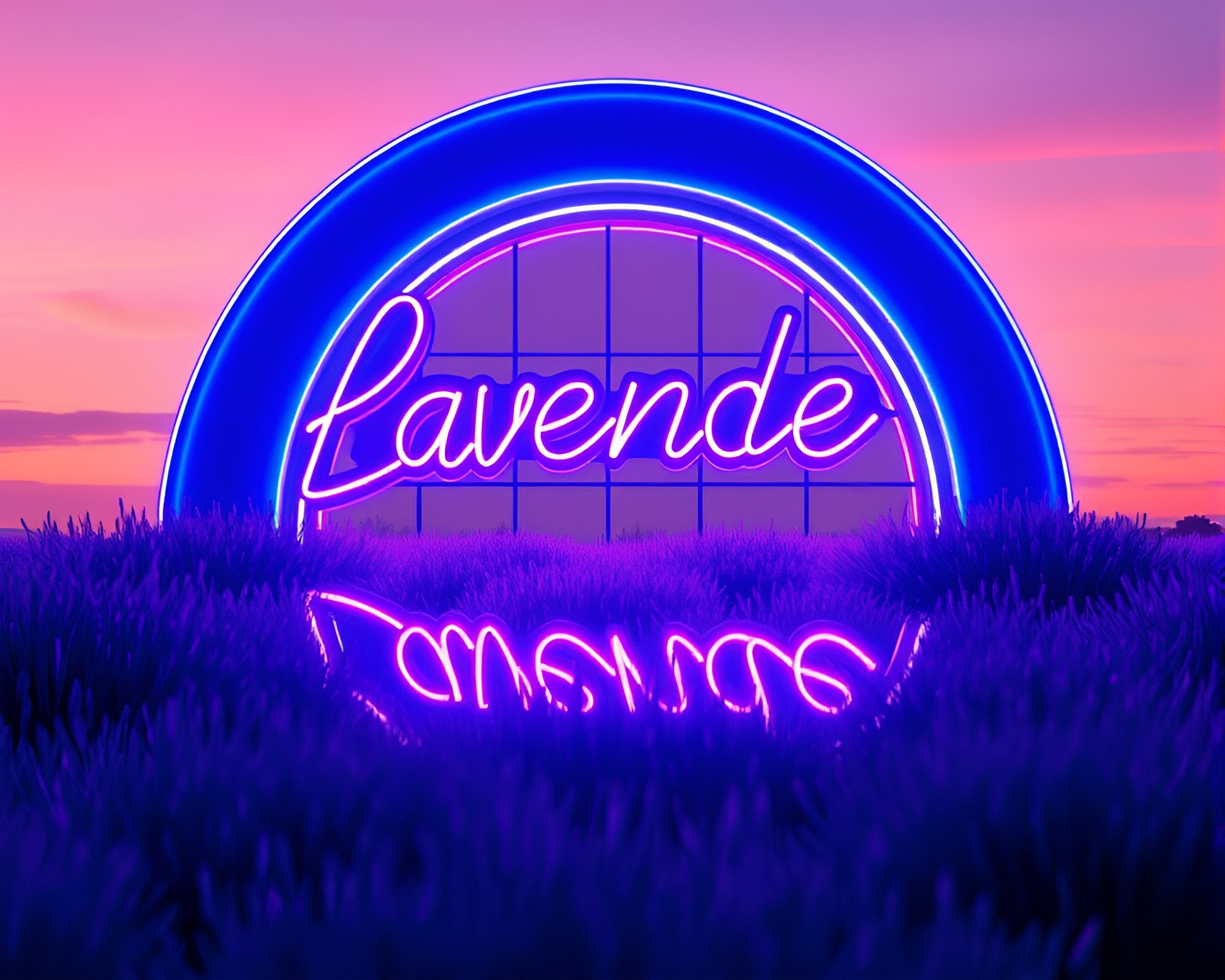 Mesmerizing Twilight Neon Double Reflection – free AI stock image