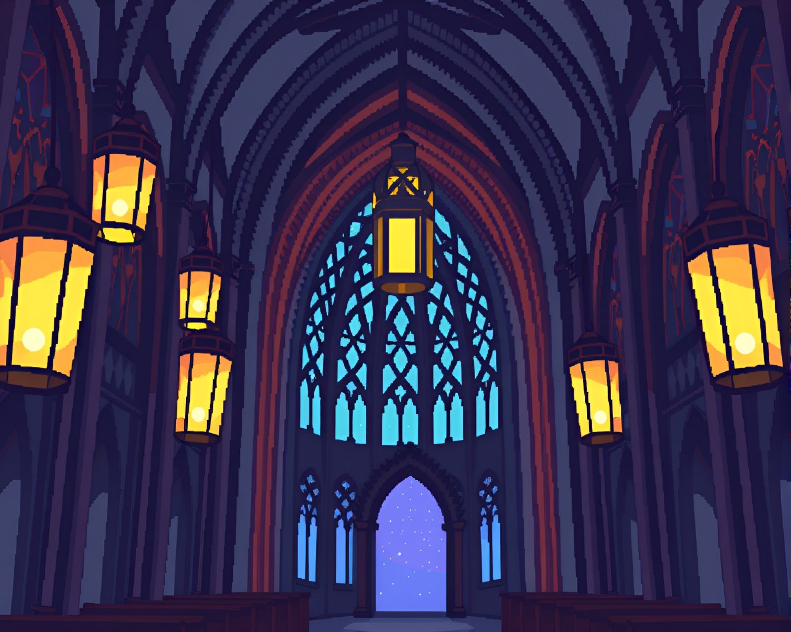 Cartoon-style image of paper lantern in cathedral light