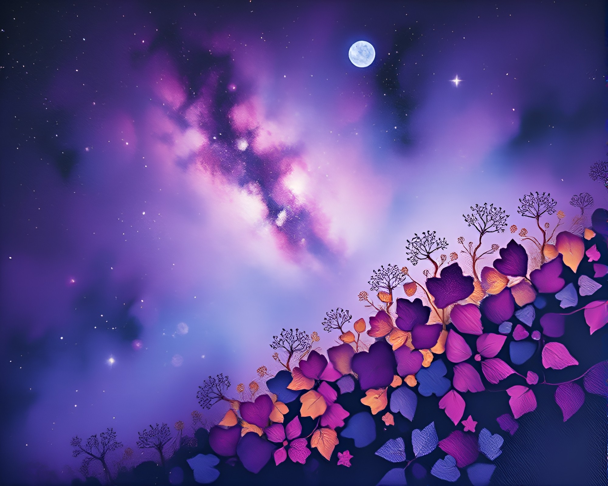 Lichen-textured celestial nebula in twilight hues – free AI stock image