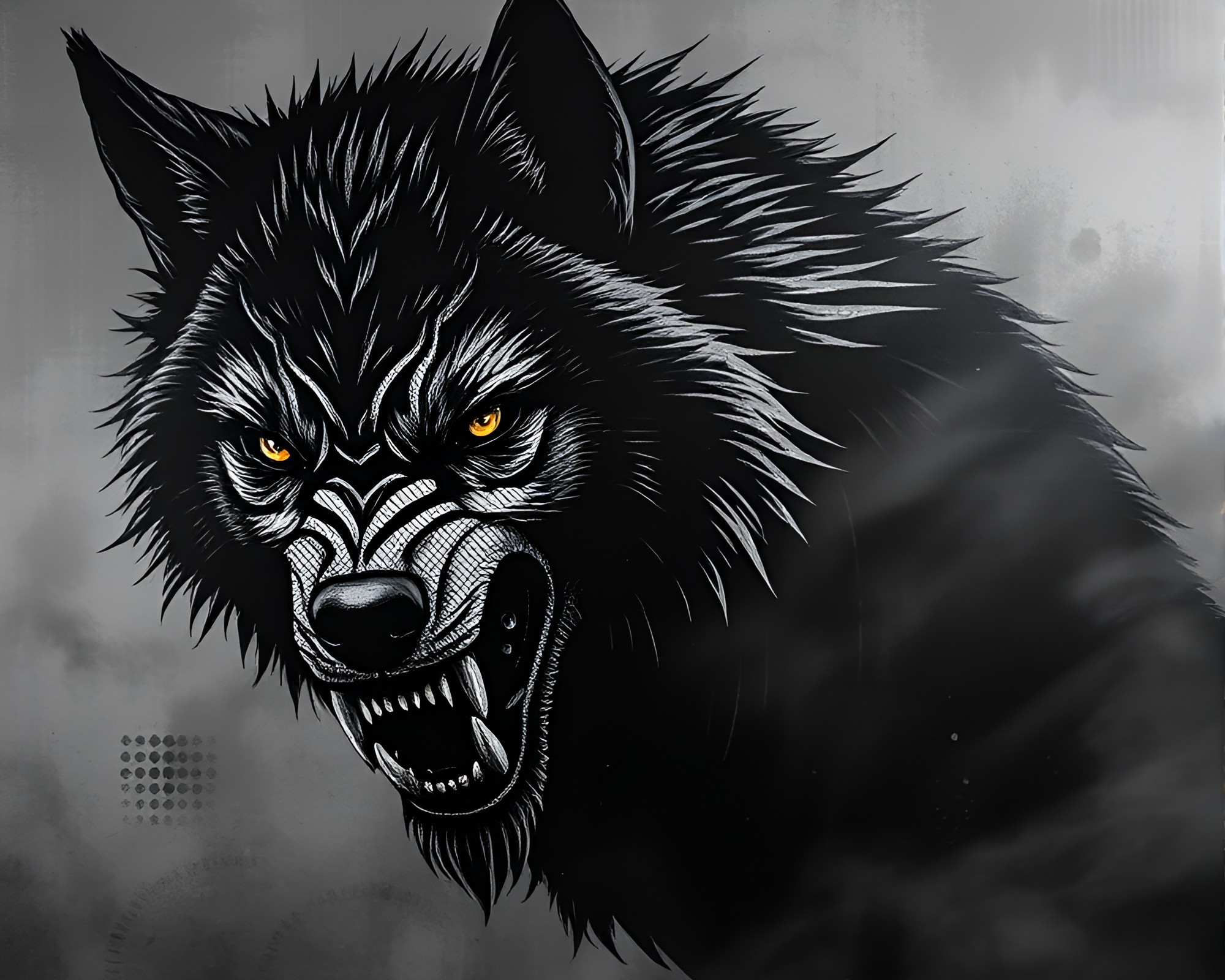 Werewolf in Halftone Mural: Mystical Smoky Haze – free AI stock image