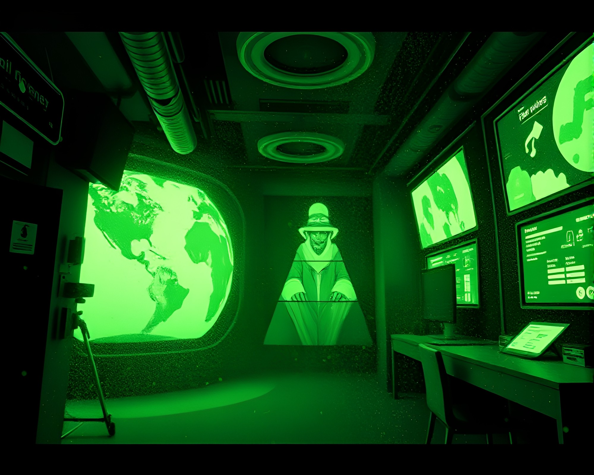 Virtual Reality Dust Particles: Monochrome Green Toon Hub – free AI stock image