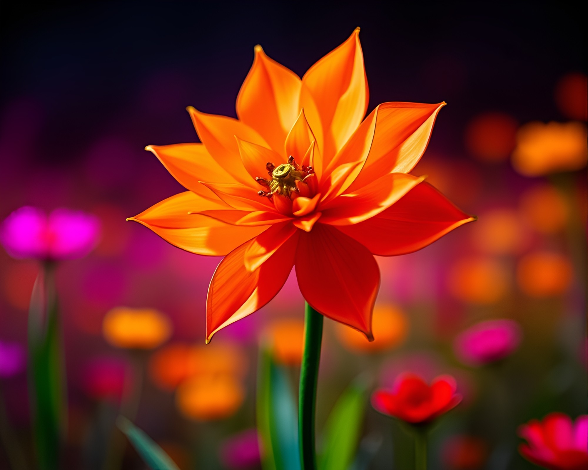 Neon Origami Flower in Color Field Painting Style – free AI stock image