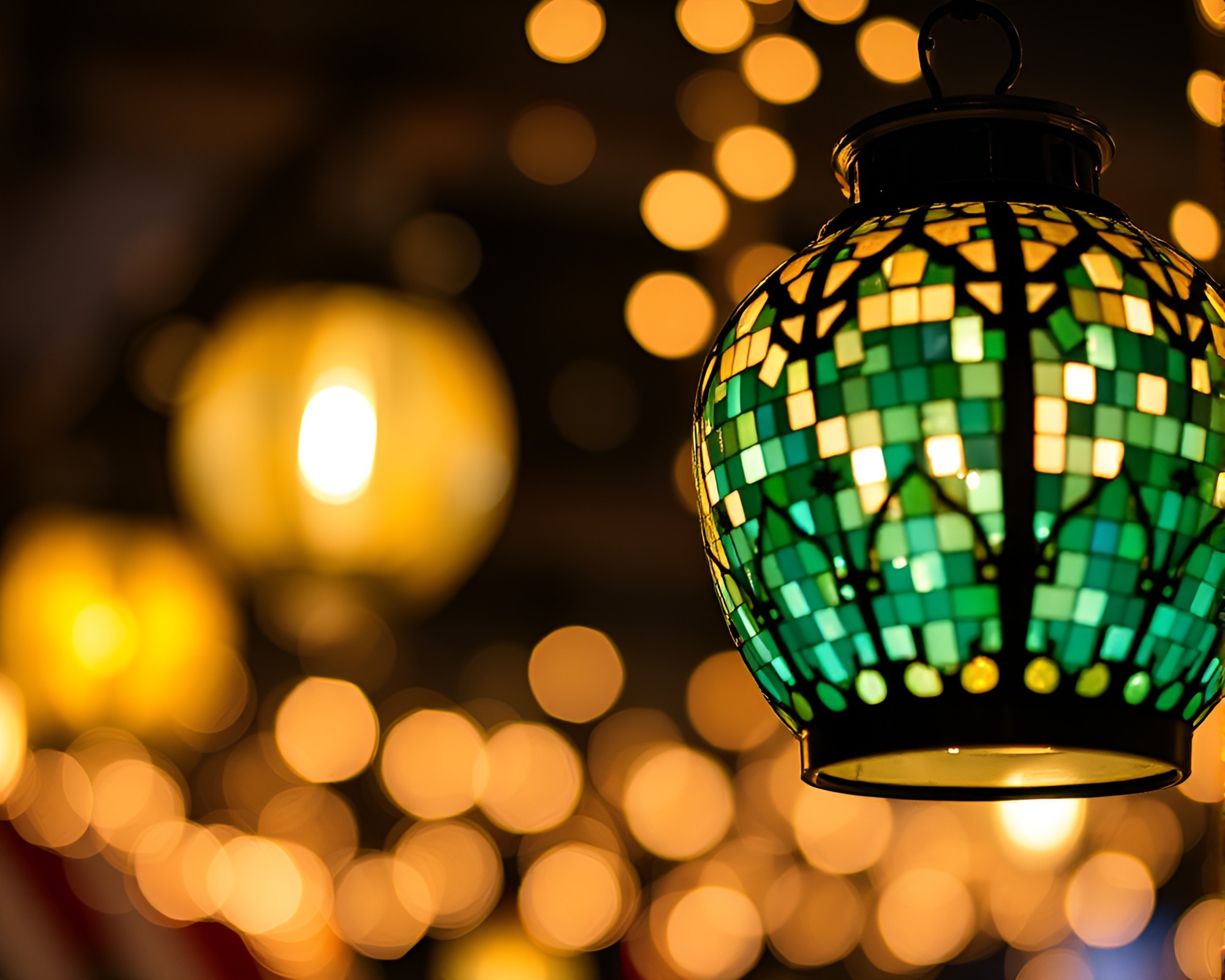 Lantern Mosaic Macro Photography with Bokeh Lights – free AI stock image