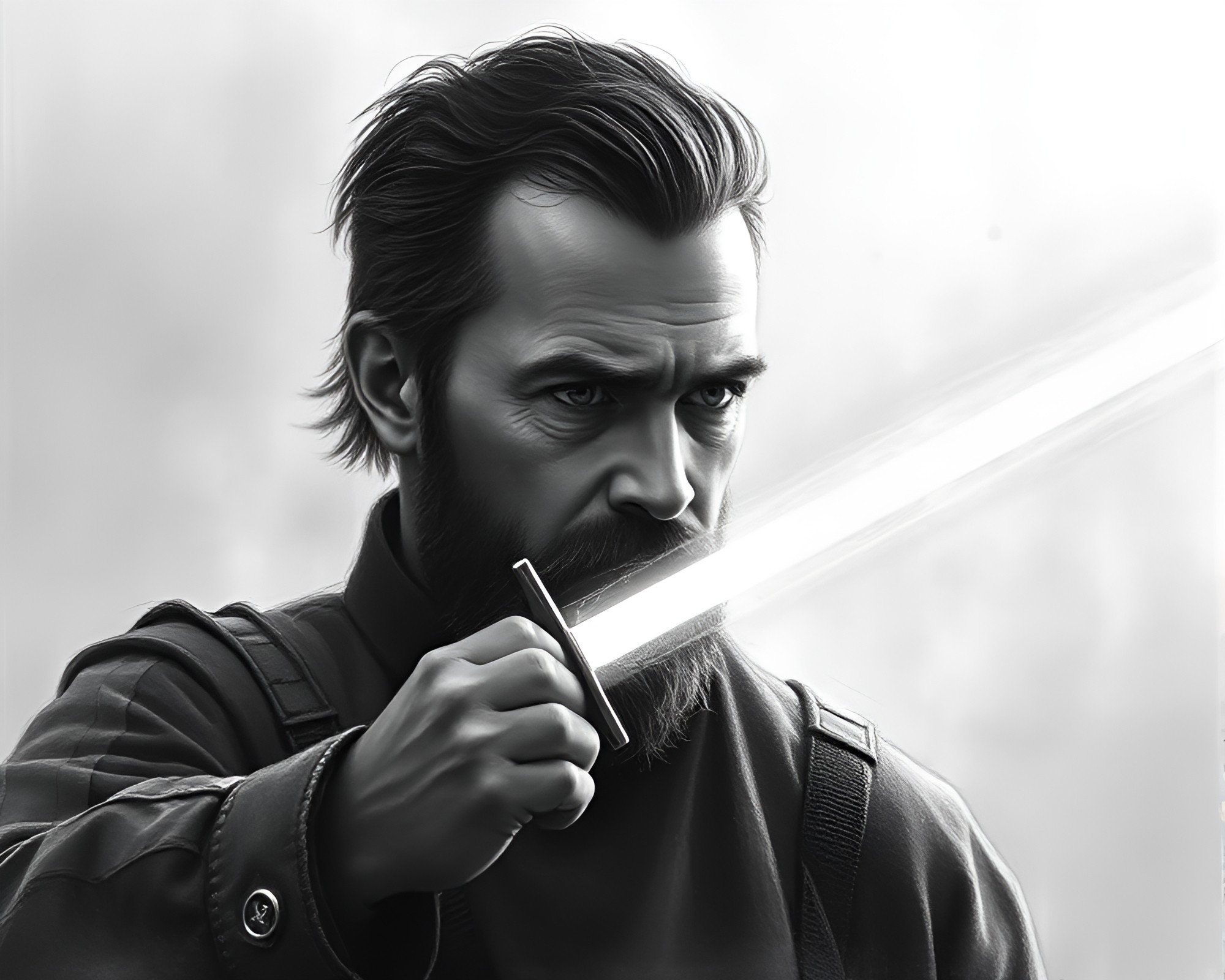 Futuristic Laser Sword Warrior Portrait – free AI stock image