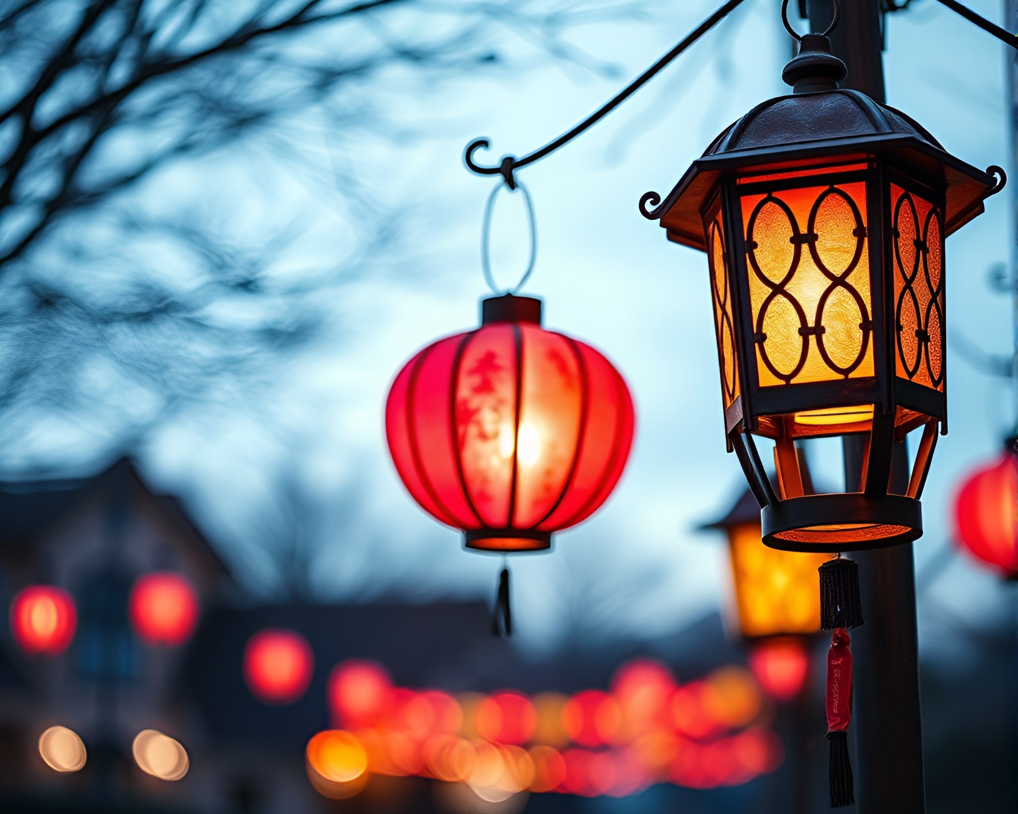 Mystical Paper Lantern Illuminated by Watercolor Glow – free AI stock image