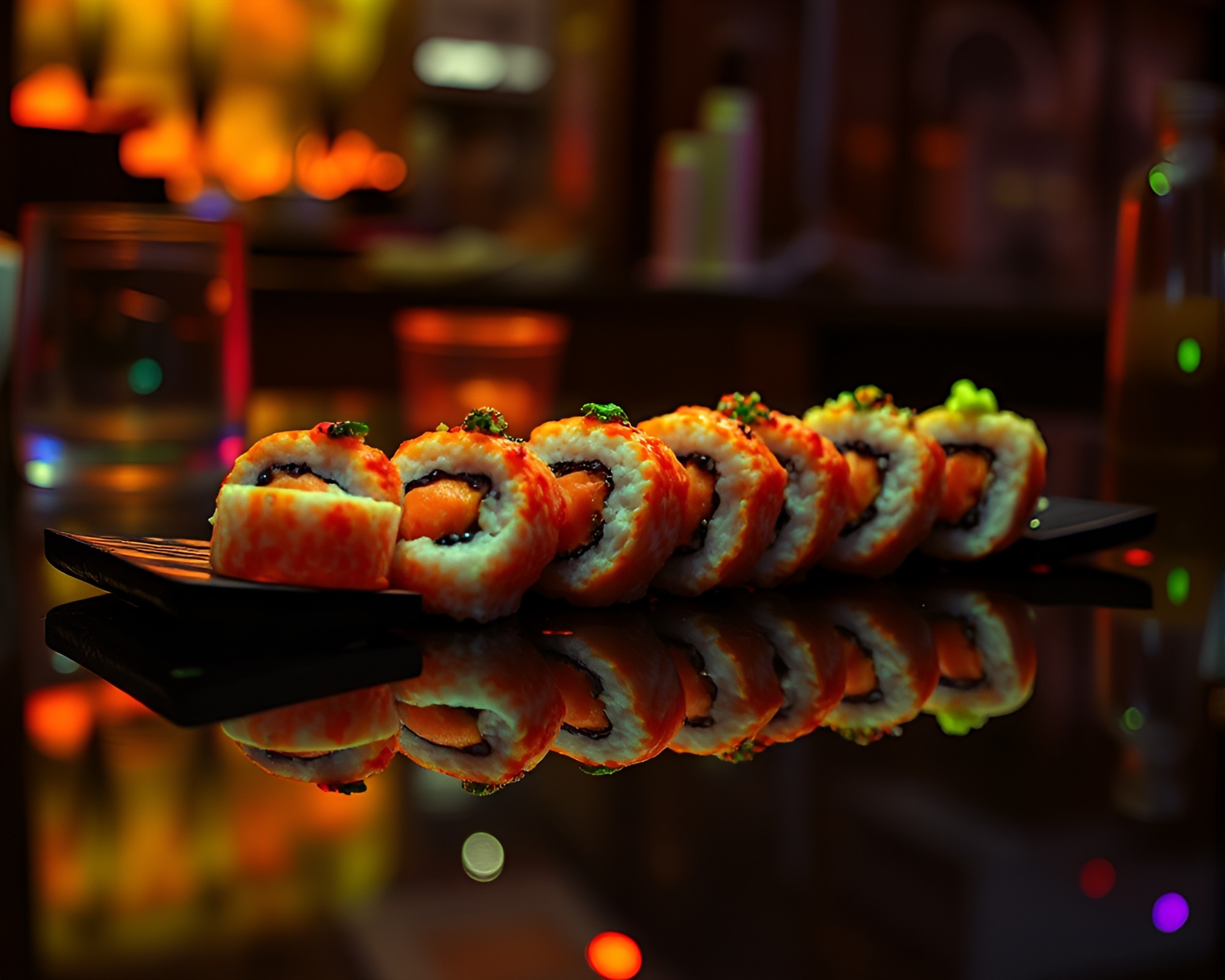 Sushi Noir: Thermal Reflections of Culinary Artistry – free AI stock image