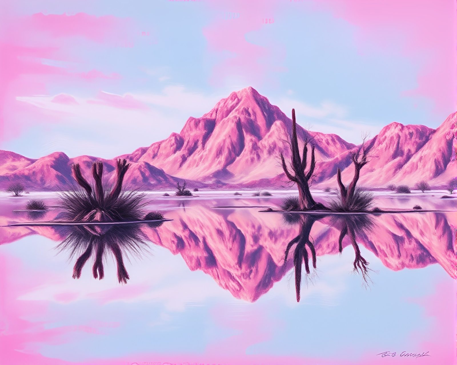 Magenta punch lighting illuminating a chrome reflection in a desert scene