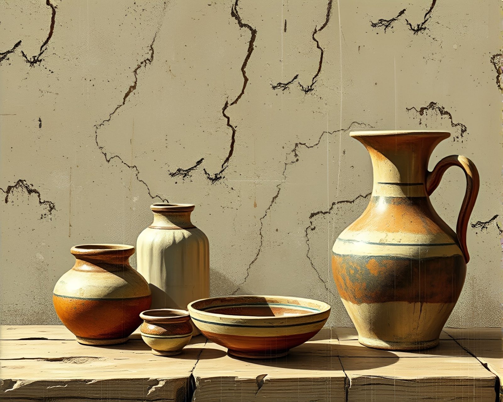 Vintage pottery decorated with digital glitches in technical style