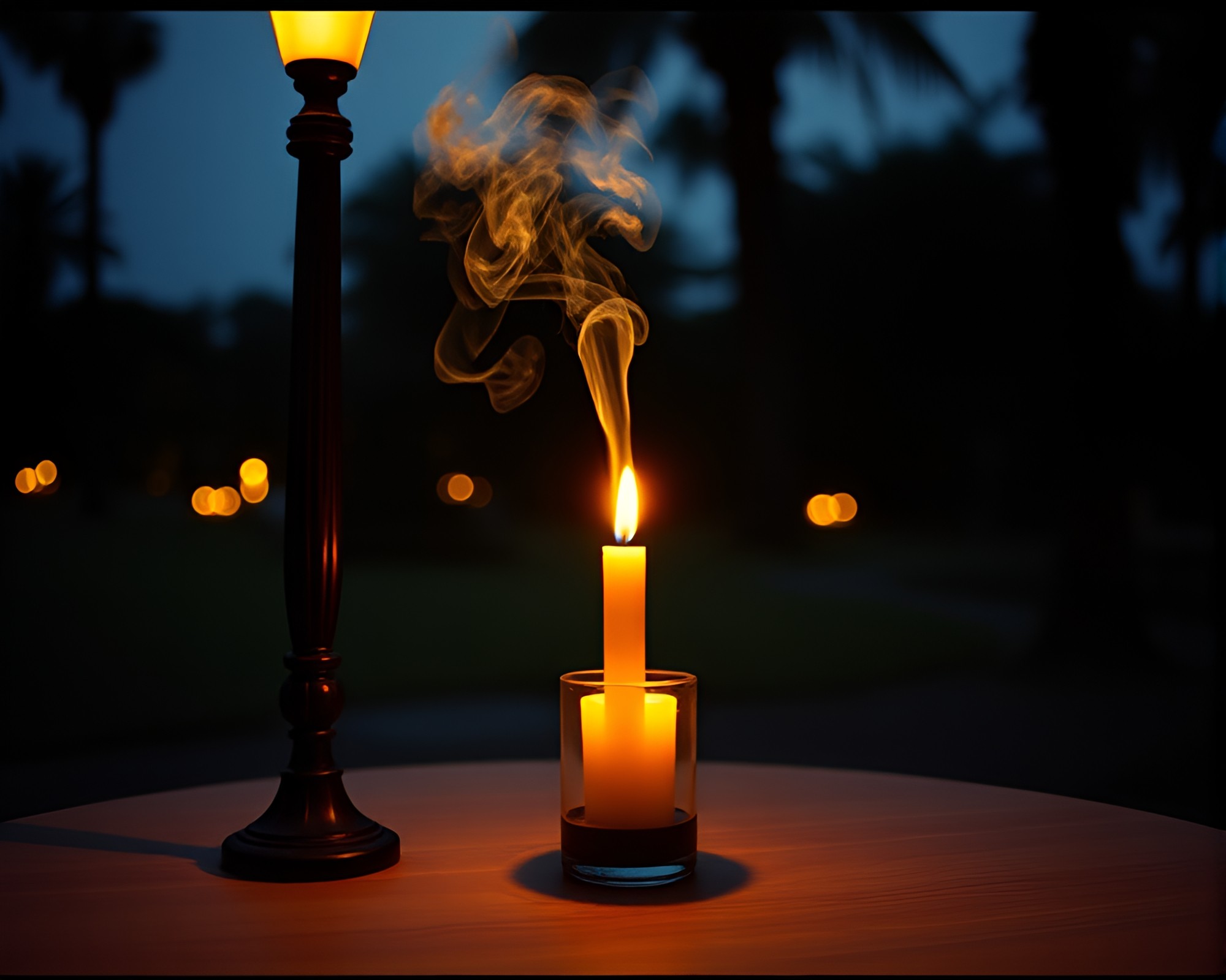 Savannah Sunset: Candle Smoke in 80s HDR VHS Style – free AI stock image