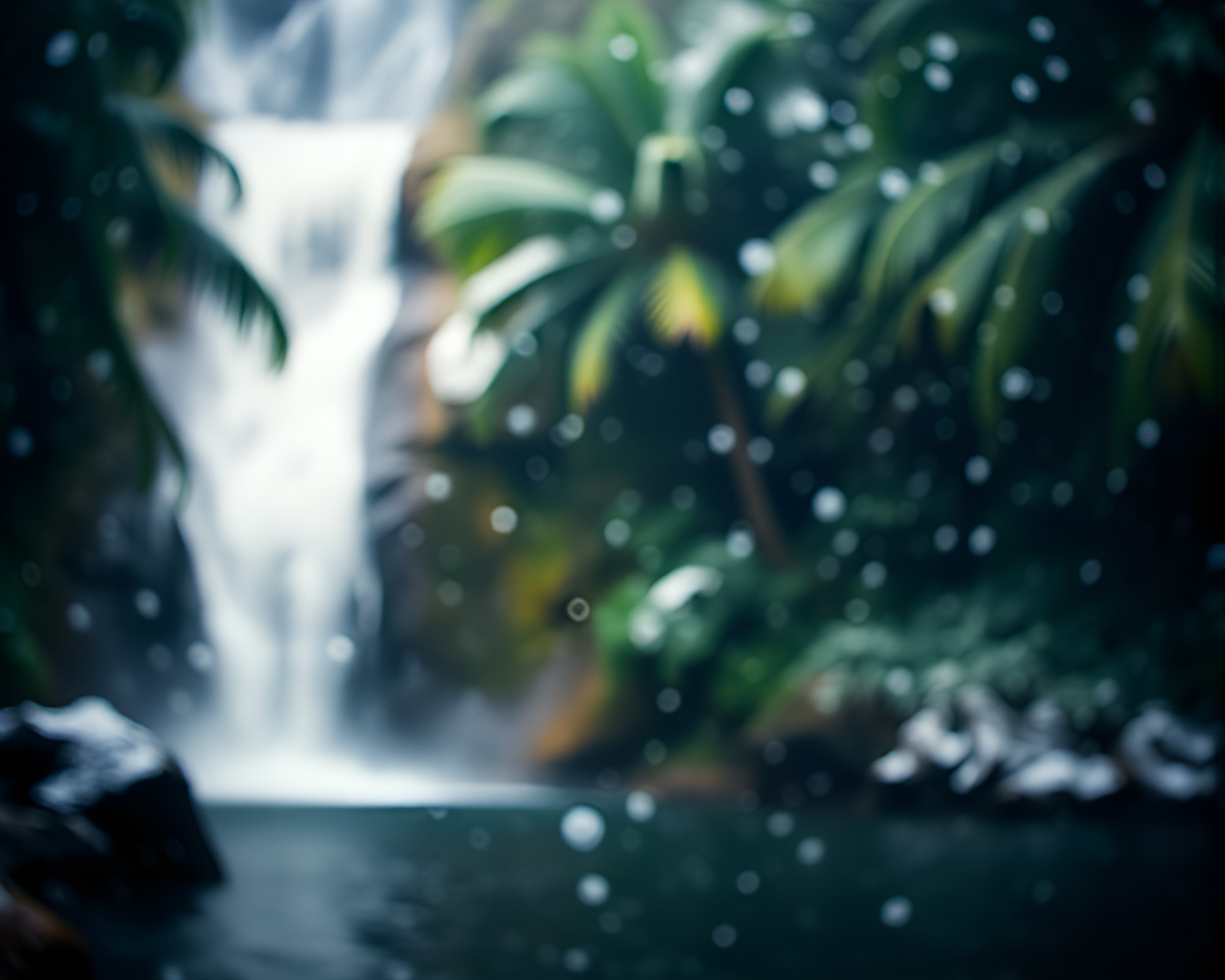Tropical Waterfall in Snowy Film Noir Light – free AI stock image