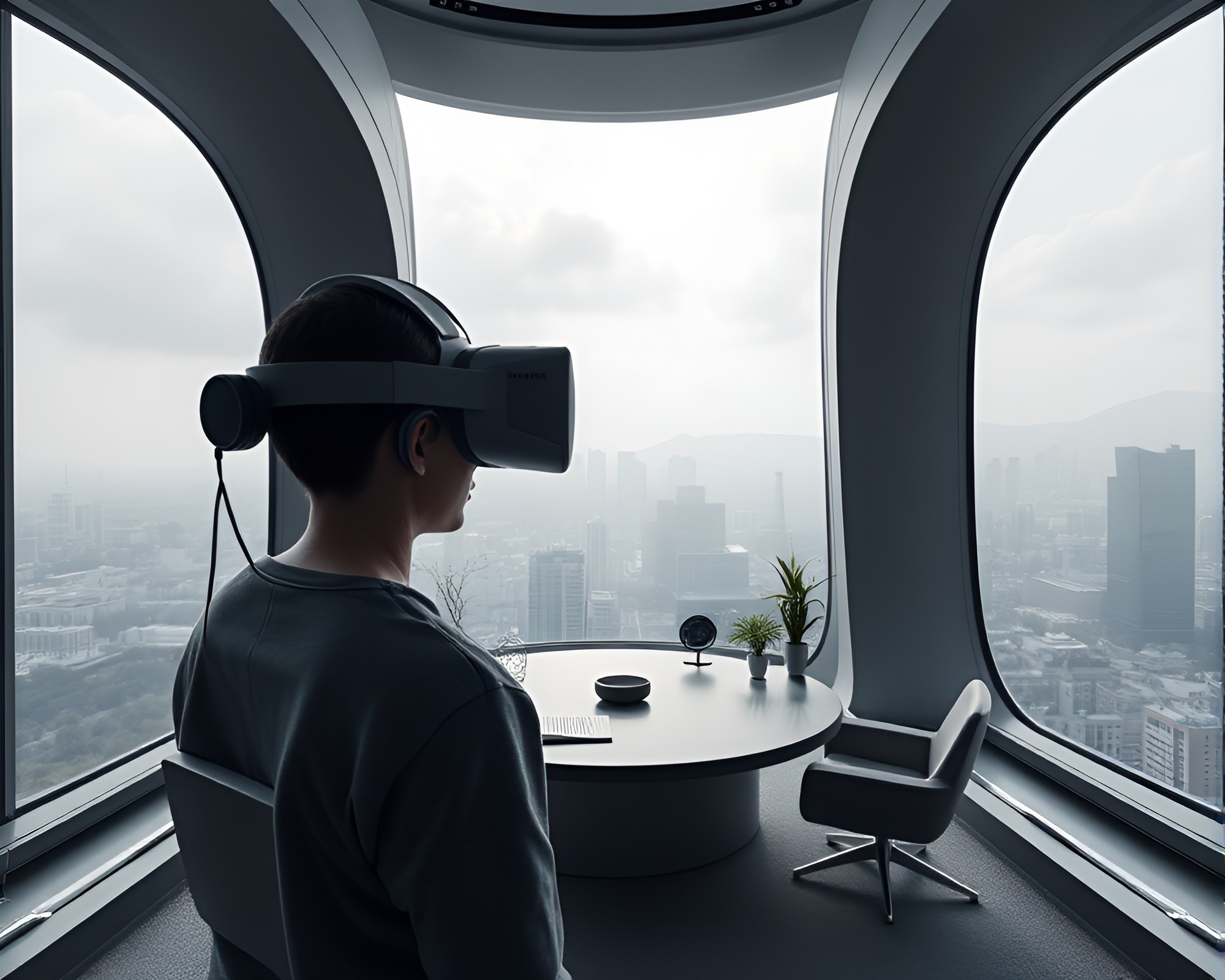 Virtual Reality Hub: Panoramic Gray Landscape – free AI stock image