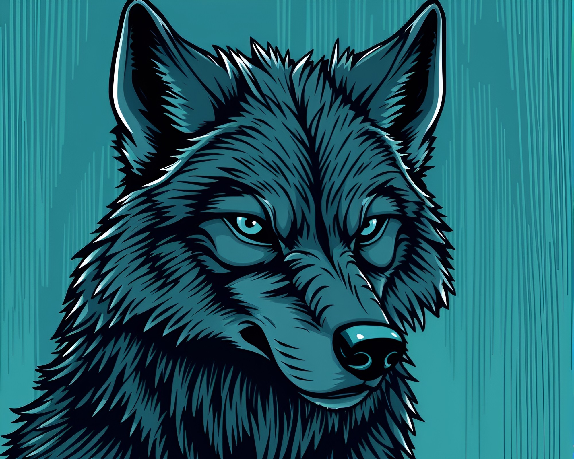 Teal Serenity: Cartoon Werewolf Crosshatching Composition – free AI stock image
