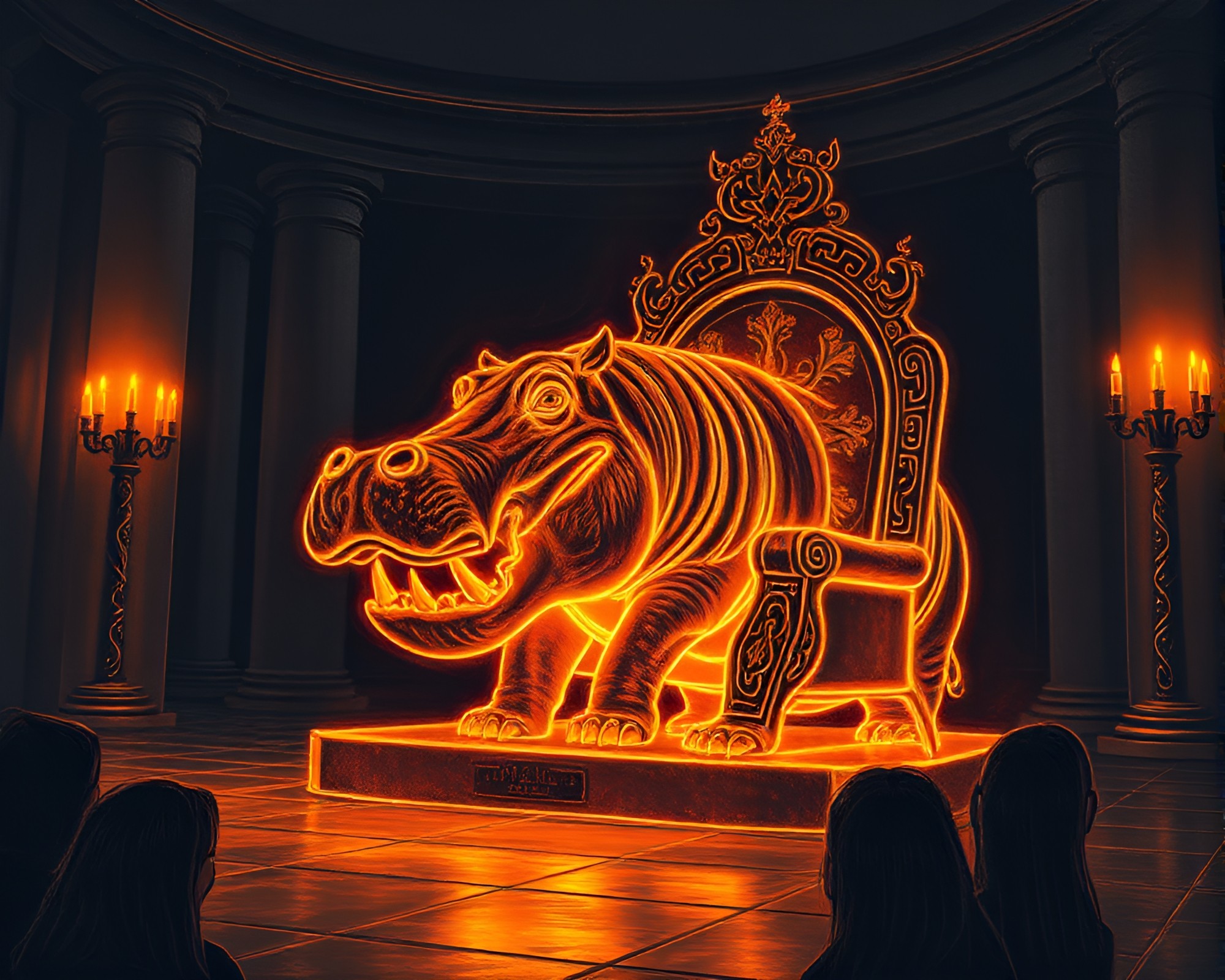 Majestic Hippopotamus in Illuminated Throne Room – free AI stock image