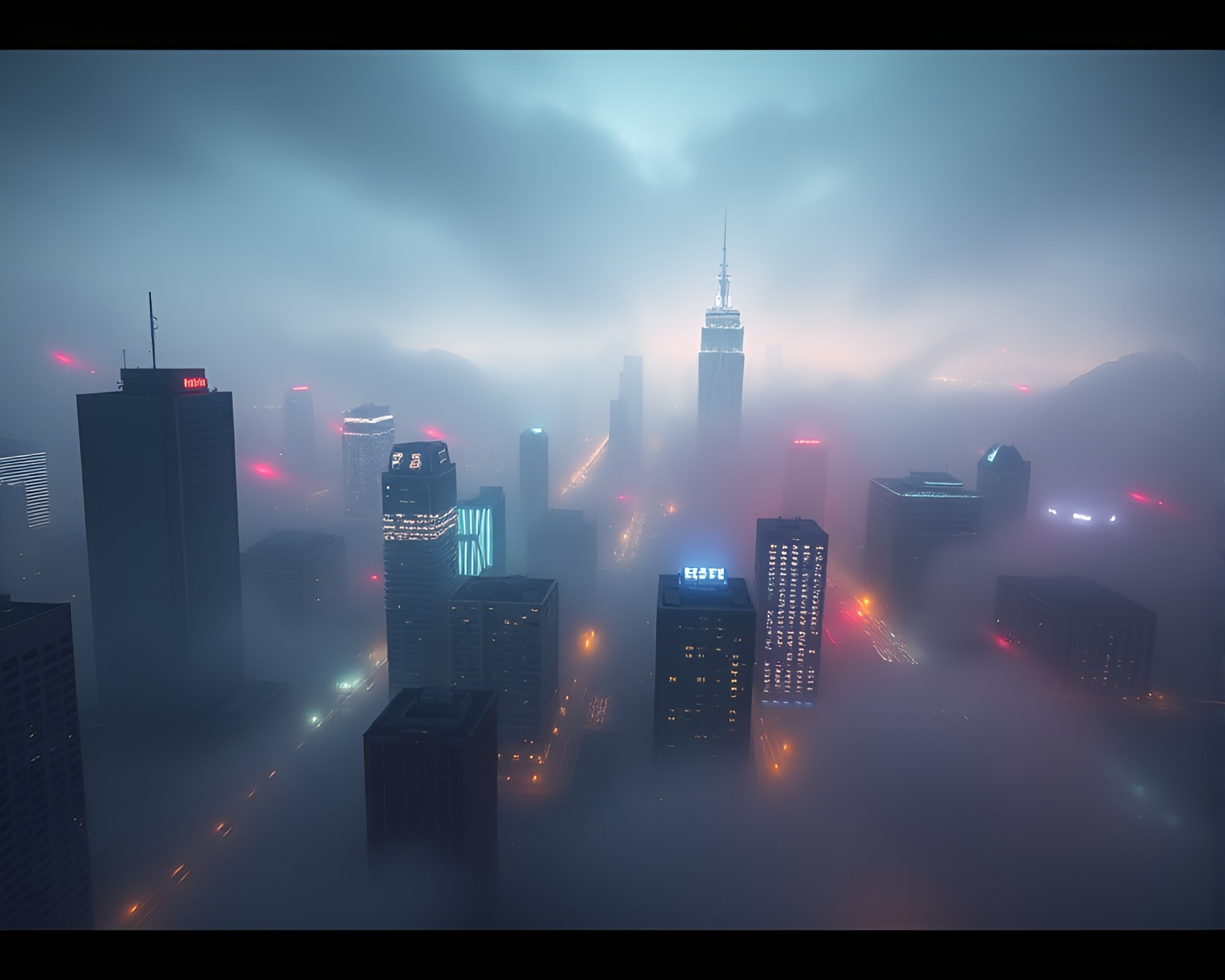 Neon Vaporwave City Sunk in Surreal HDR Fog – free AI stock image