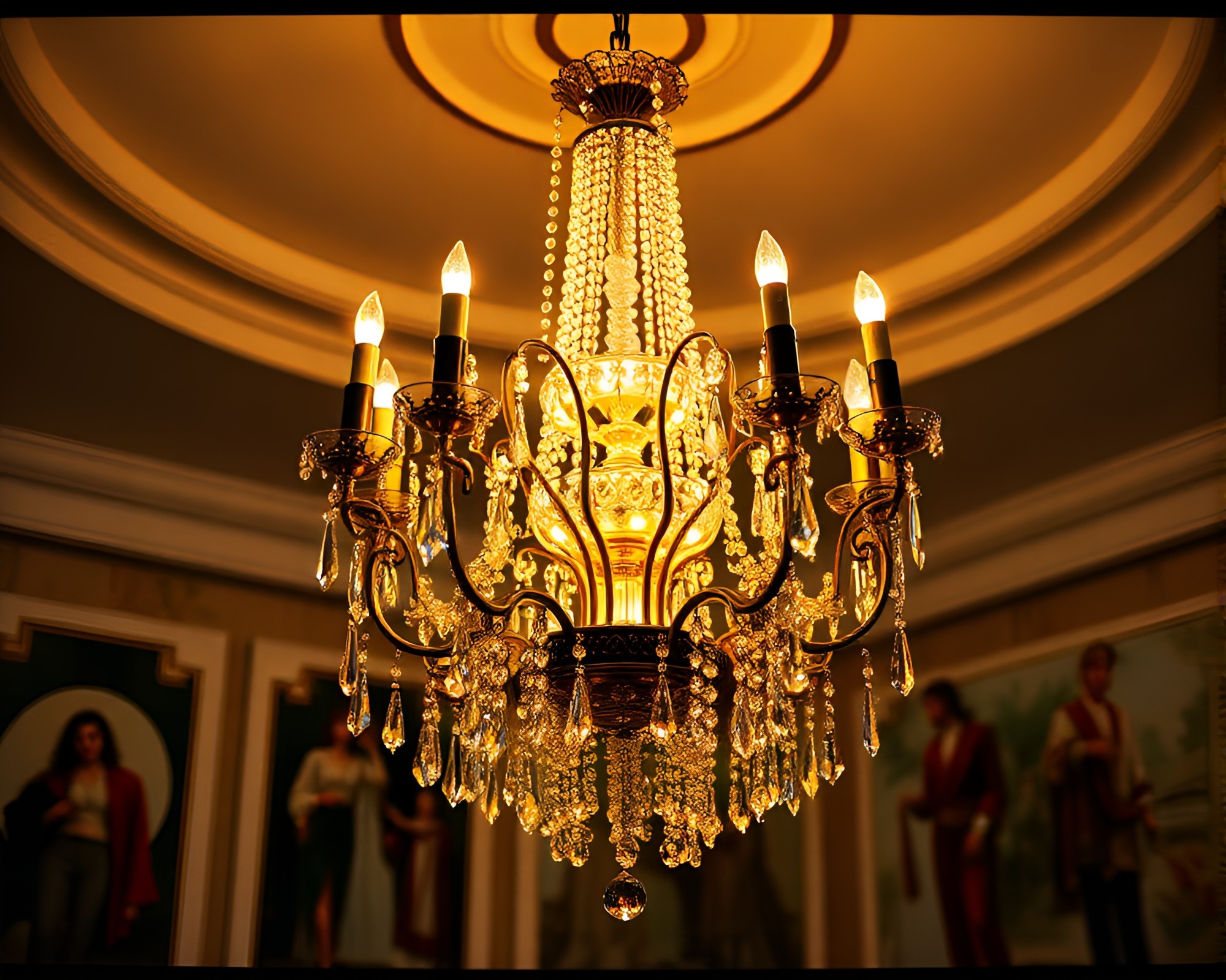 Utopian Film Sprocket Crystal Chandelier Scene – free AI stock image