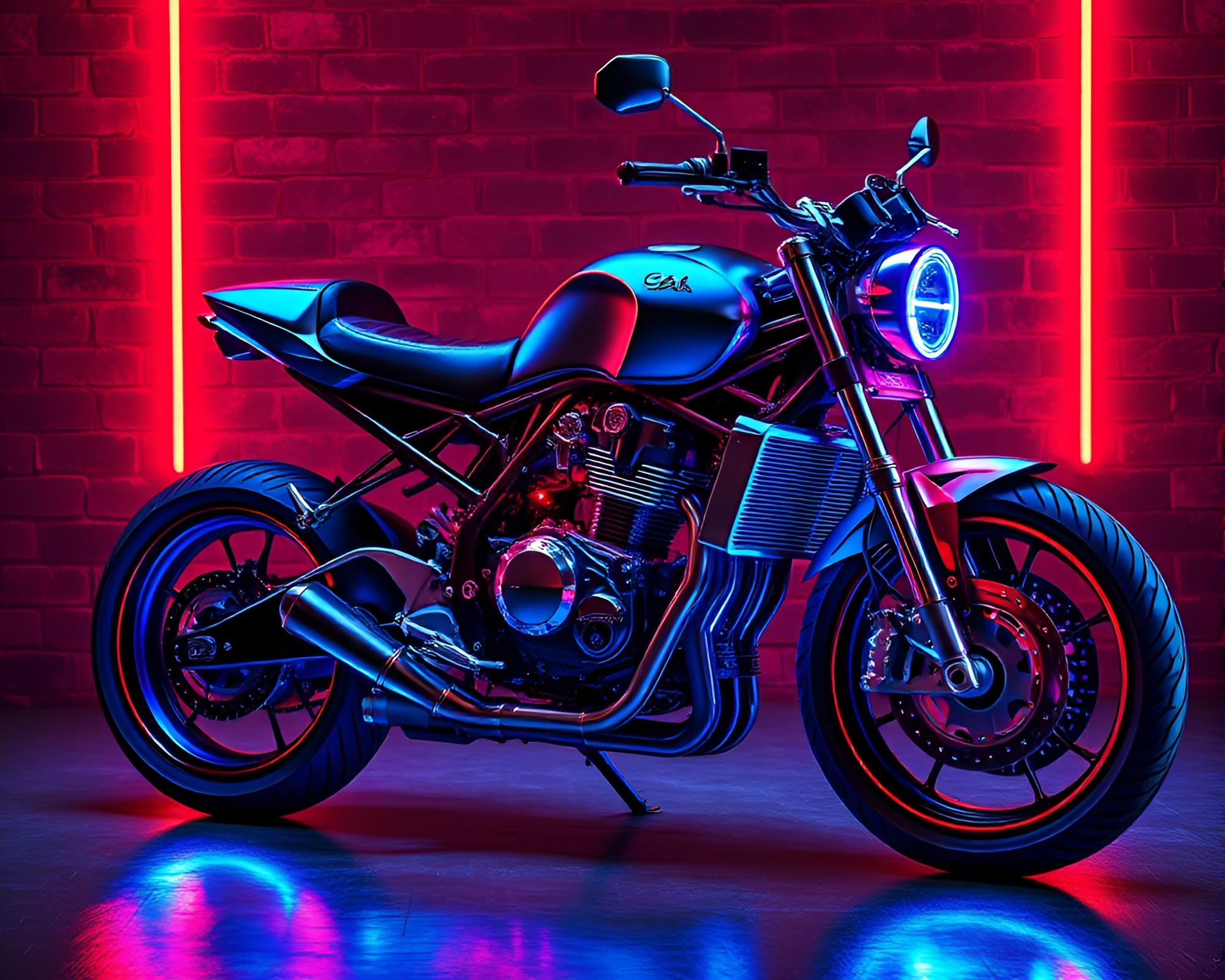 Cyber Neon Motorcycle in Steel-Blue Glow – free AI stock image