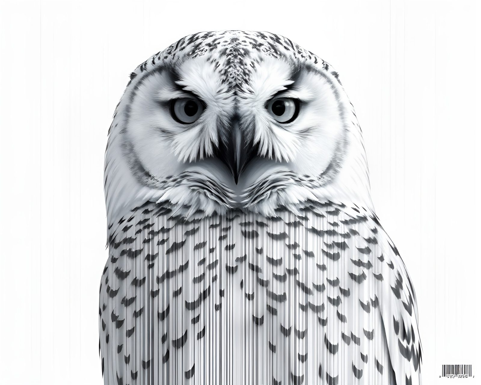 Digital painting of a snowy owl in a gray forest