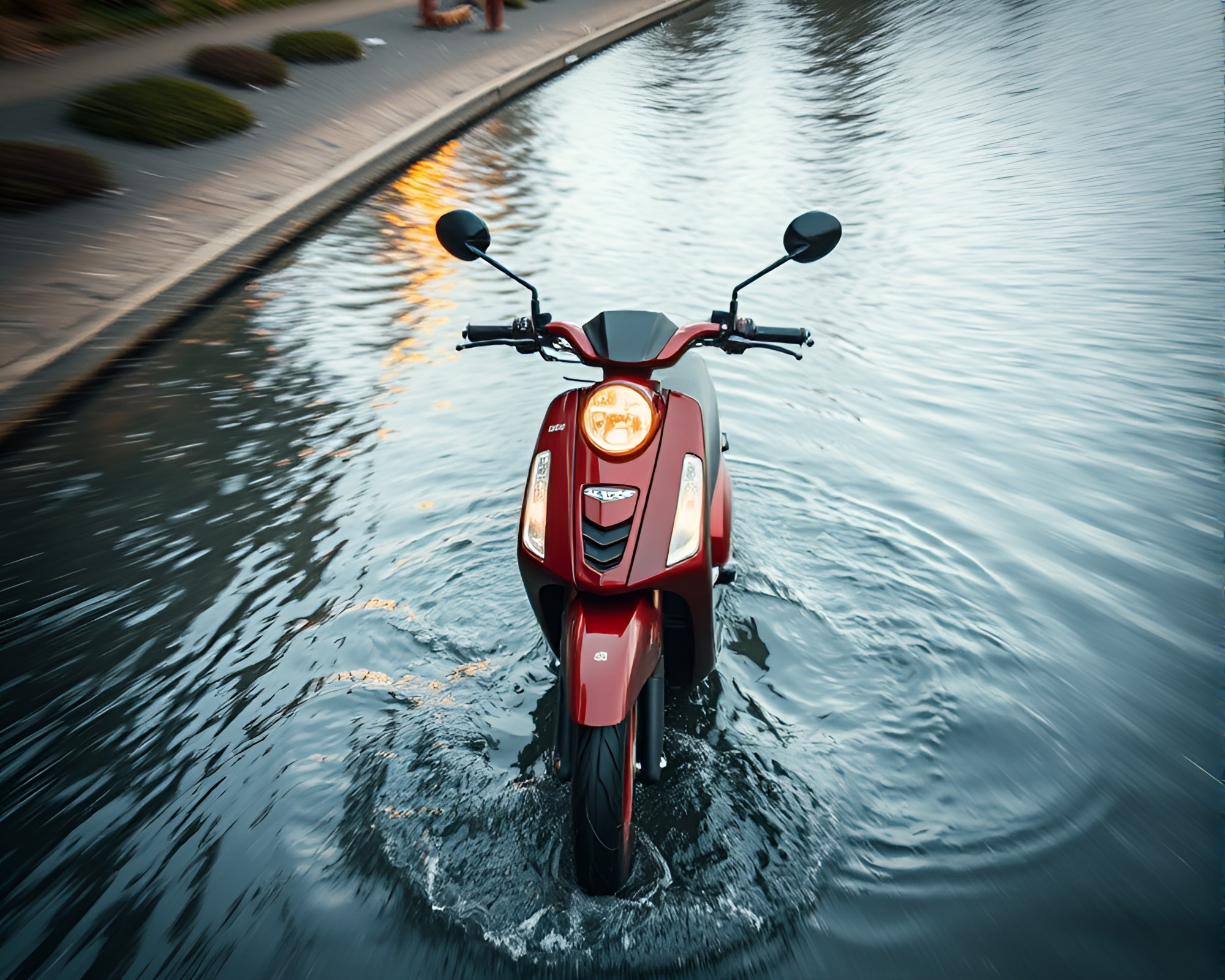 Electric Scooter Distorted by Water Reflections – free AI stock image