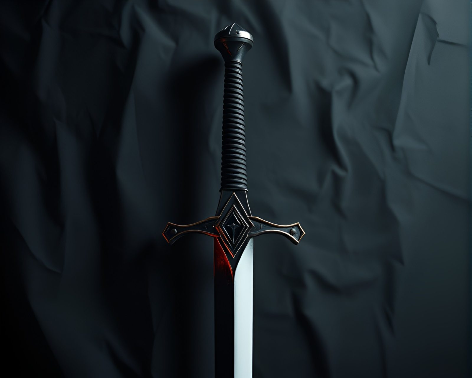 Warrior with sword in abstract acid wash environment