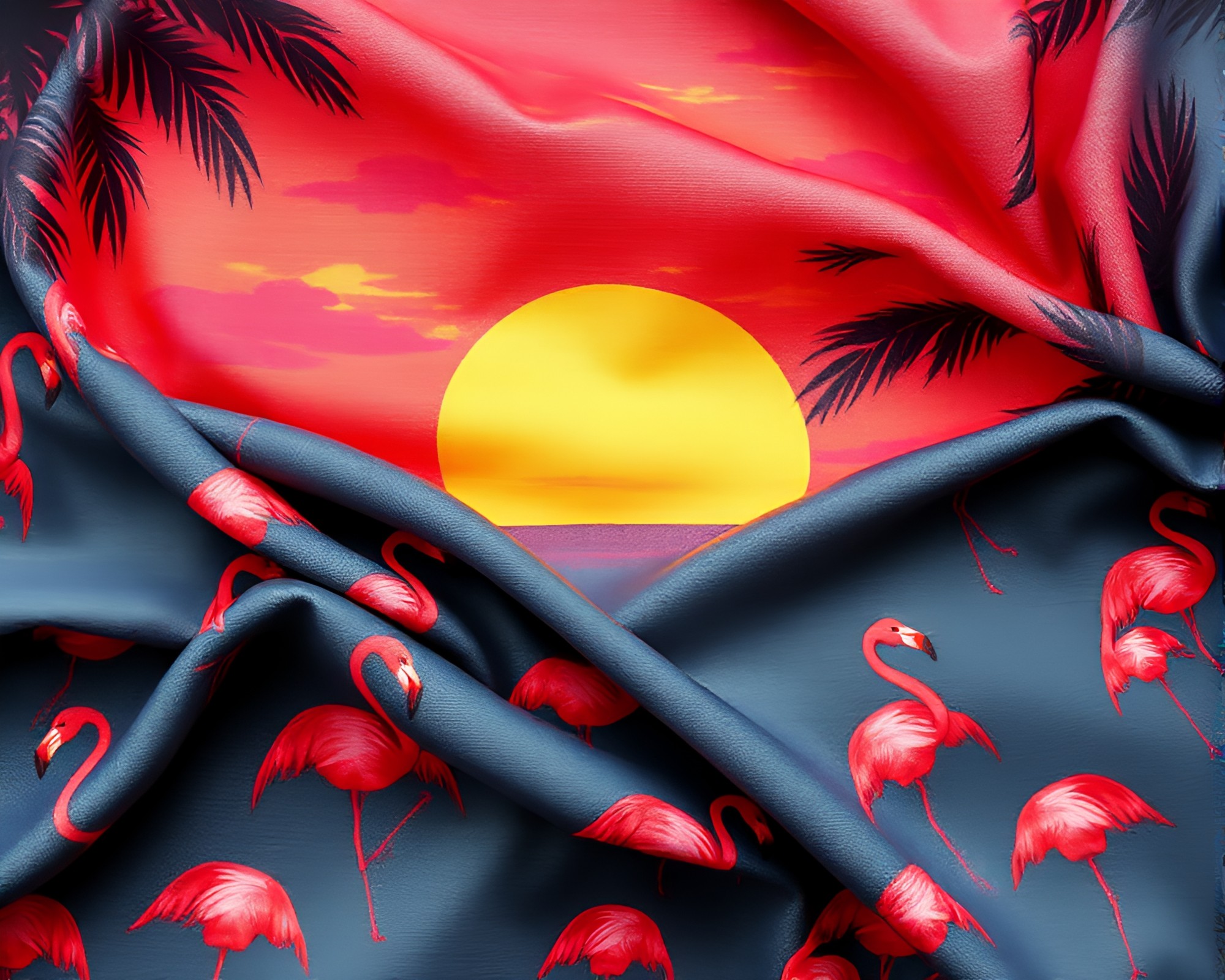 Dreamy Sunset-Inspired Flamingo Fabric Folds Composition – free AI stock image