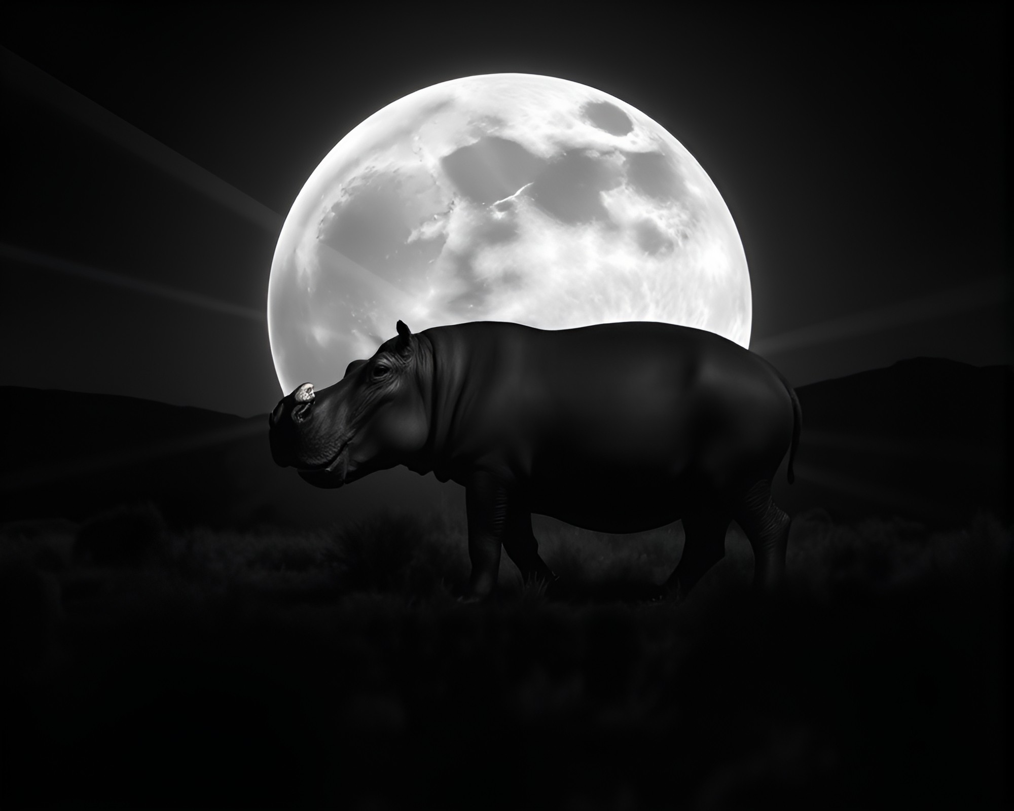 Hippopotamus Moonlit Laser Show – free AI stock image